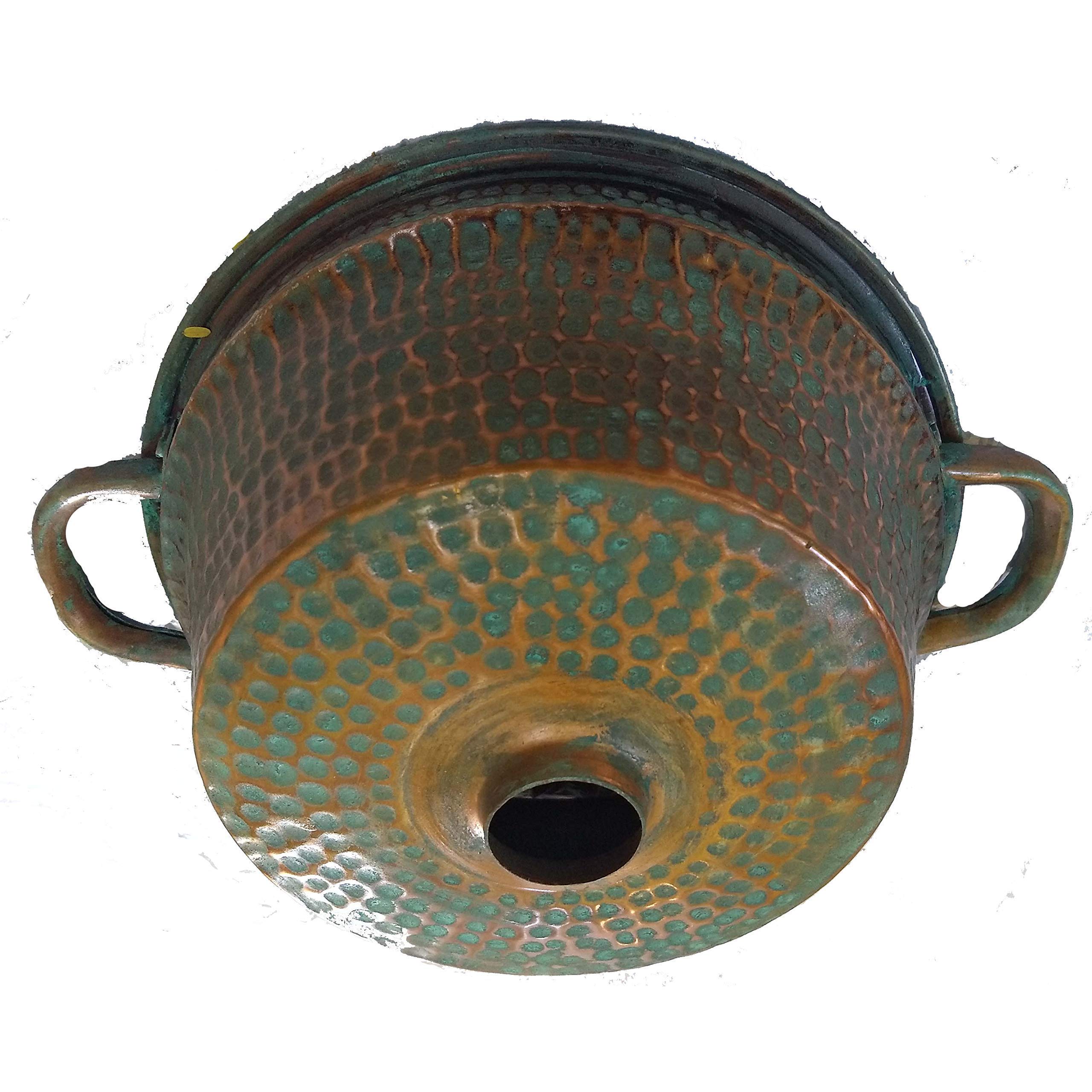 Hand-Hammered Copper Vessel Sink - Rustic Distressed Small Green Oxidized Bathroom Washbasin with Handles | Perfect for Farmhouse, Cottage & Vintage Style Kitchen & Bathroom Remodeling | Ideal for Prep Sinks, Powder Rooms & Guest Baths
