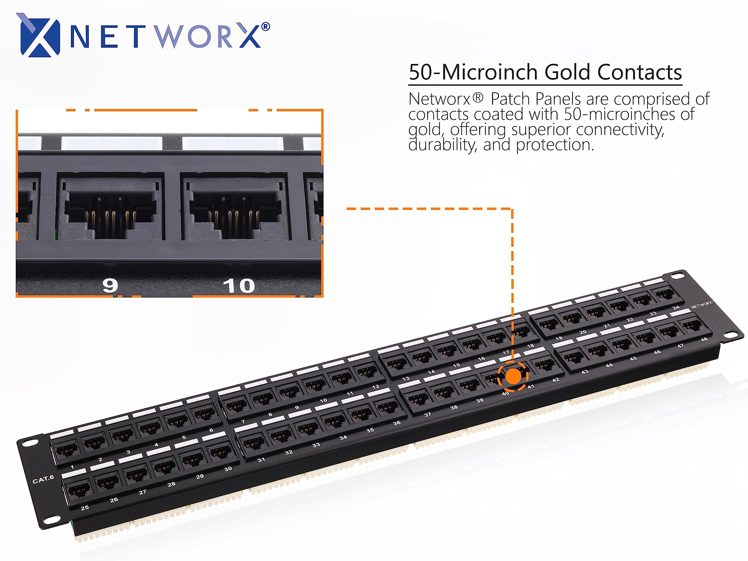 Networx 2U 48 Port Cat6 Patch Panel - 19-Inch Rack Mount RJ45 Ethernet Patch Panel for Gigabit & 10G Network Switch - Ideal for Data Centers, Server Rooms & Office Network Installations