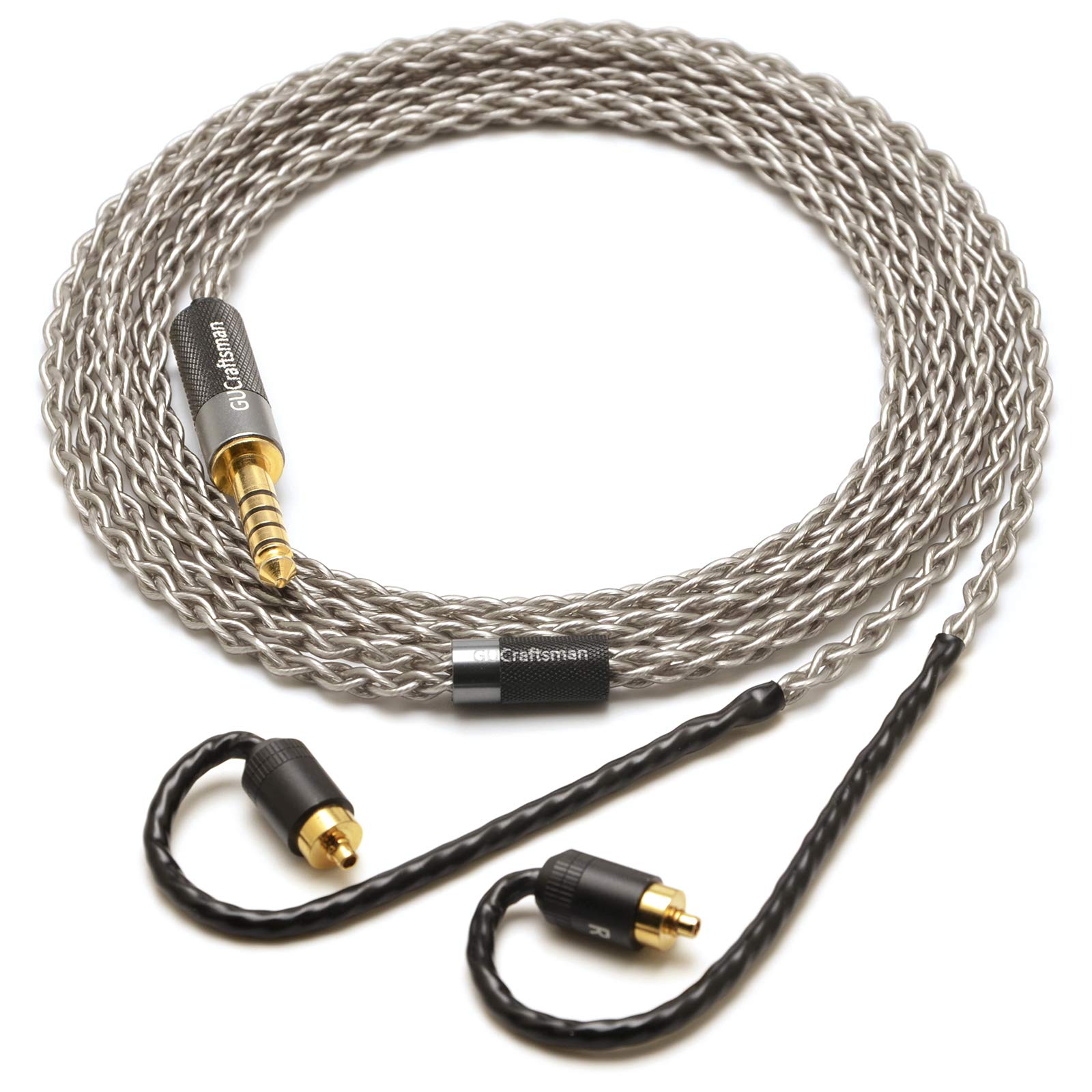 Premium GUCraftsman 6N Single Crystal Silver Upgrade Earphone Cable - 2.5mm/4.4mm Balanced Audio Cable Compatible with Sony IER-M7/M9/Z1R (Includes 3.5mm Adapter) - Perfect for Audiophiles, Studio Monitoring & High-End Music Listening