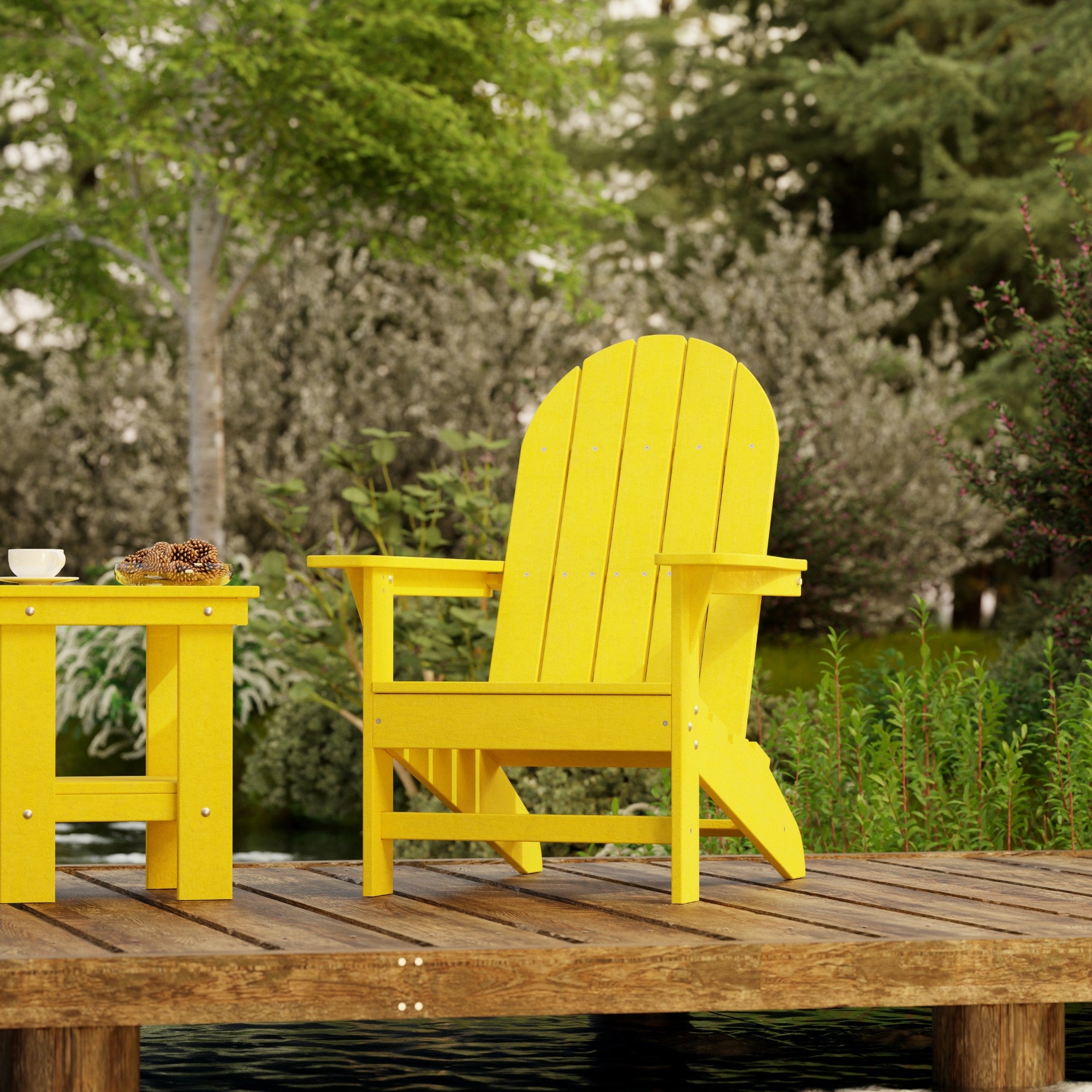 Freedom 3-Piece Traditional Adirondack Chair Set with Side Table - Outdoor Patio Furniture for Garden, Deck, Poolside & Backyard Relaxation