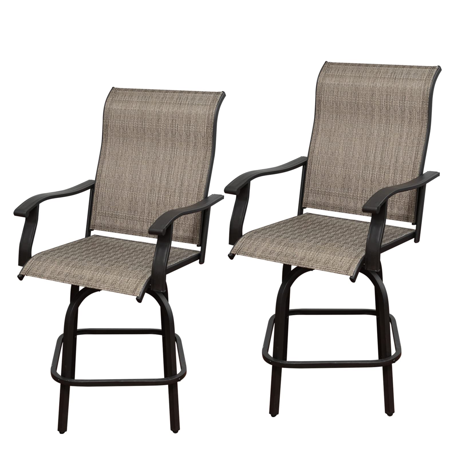 2-Piece Outdoor Patio Swivel Bar Set with Curved Armrests - All-Weather High Bar Stools for Backyard, Poolside, Porch & Bistro - Brown (Perfect for Outdoor Entertaining & Relaxation)