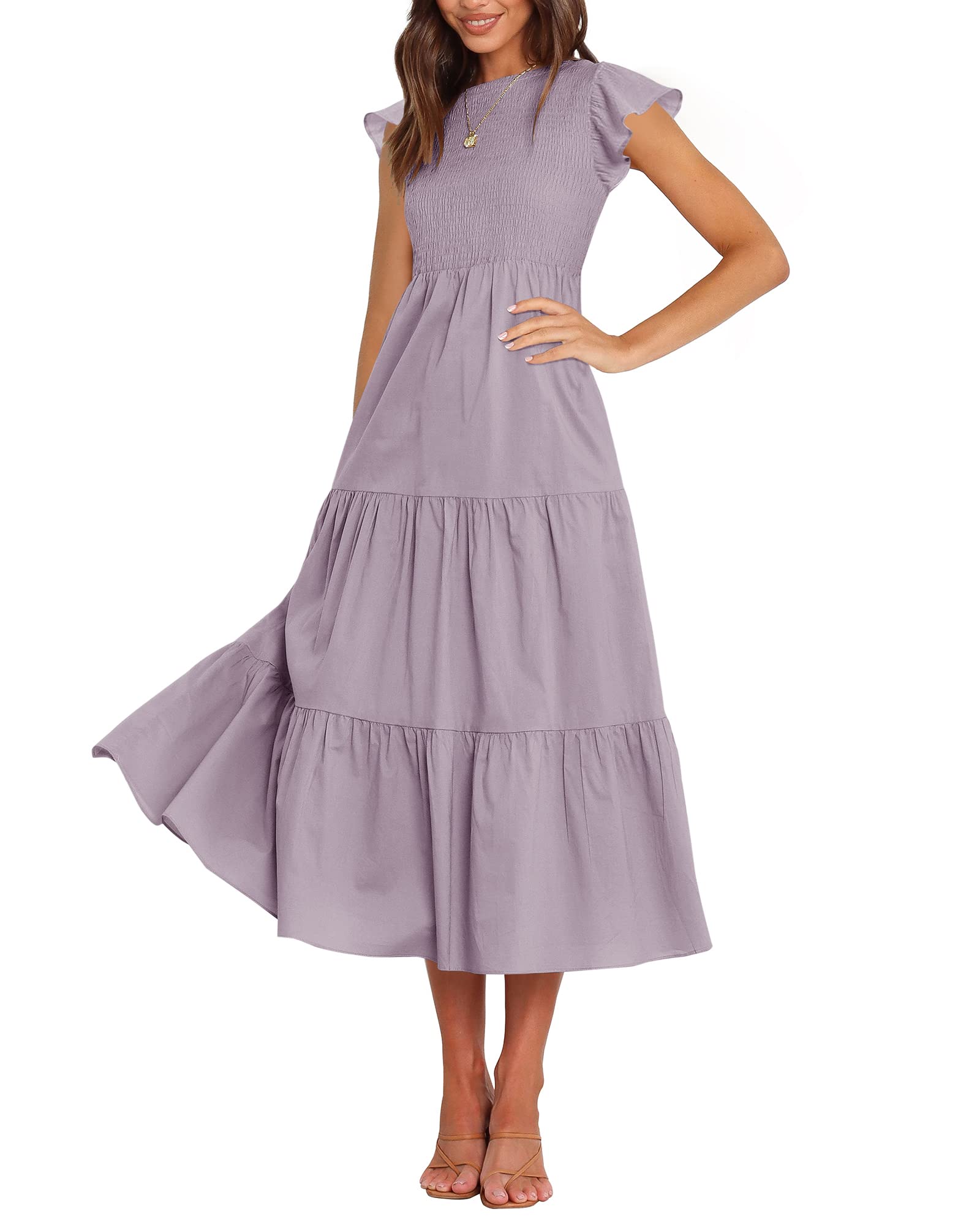 BTFBM Women's Bohemian Floral Printed Short Sleeve Maxi Dress - Casual Summer Crew Neck Tiered Flowy Cocktail Dress for Beach, Vacation & Outdoor Parties