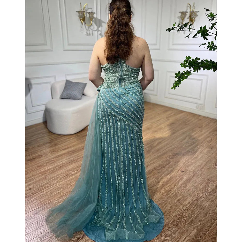Serene Hill Lilac Mermaid Evening Gown with Overskirt - Elegant One Shoulder Beaded Prom Dress for Women | Luxury Party Wear for Weddings, Galas & Formal Events