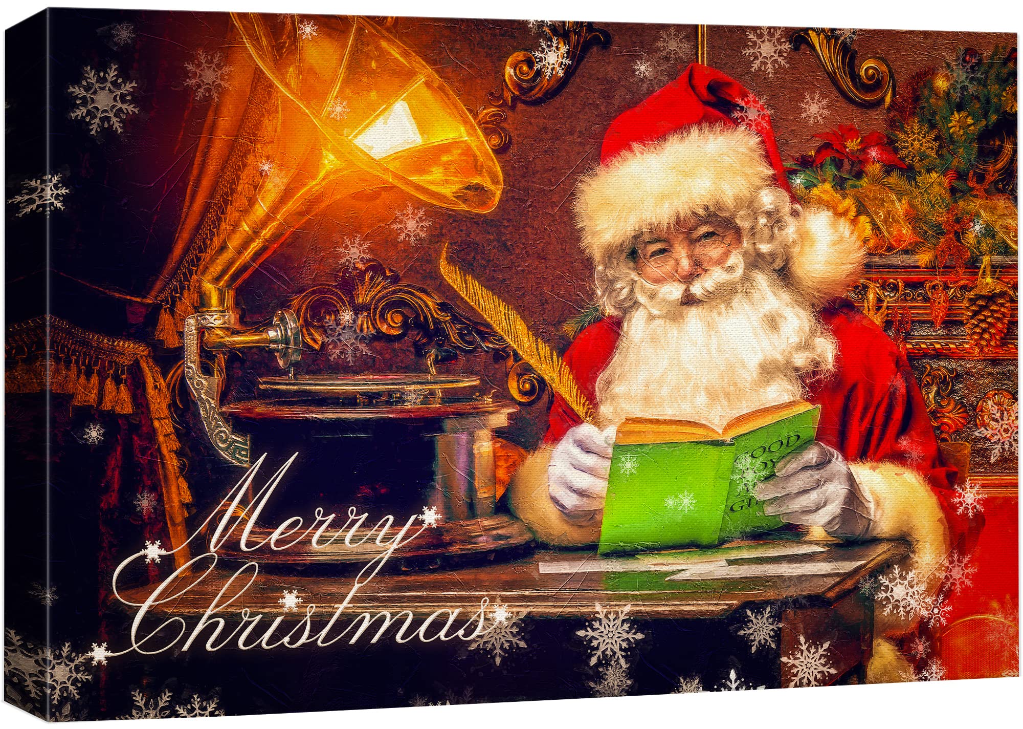 Christmas Canvas Wall Art - Santa Claus List Holiday Decor, Modern Colorful Scenic Print for Living Room, Bedroom, Office - 32x48 inches - Perfect for Festive Home Decor & Holiday Gift Giving
