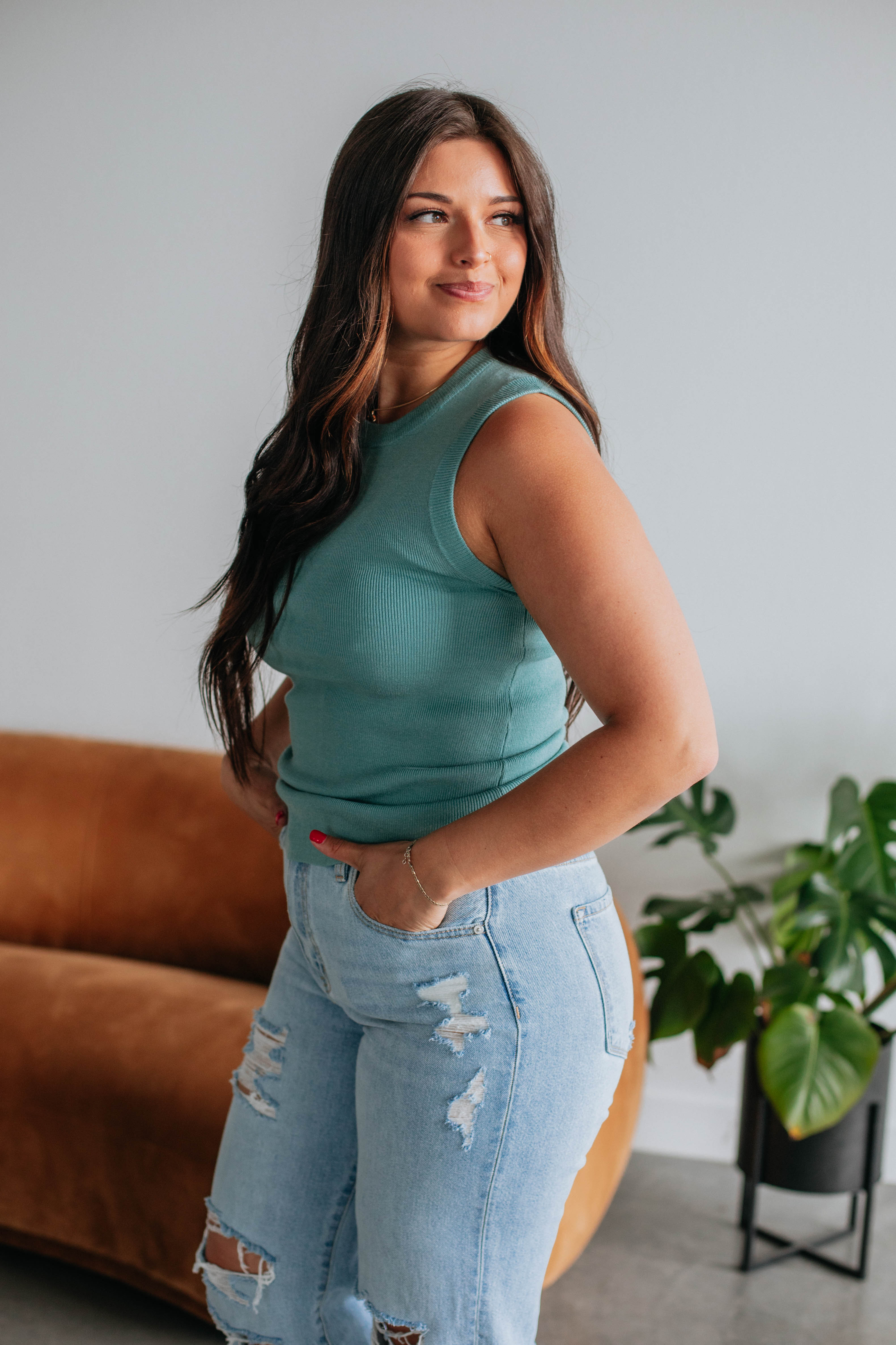 Adrianna Knit Tank Top for Women - Soft Stretch Comfortable Summer Casual Wear in Jade Green | Perfect for Beach, Vacation, and Everyday Outfits