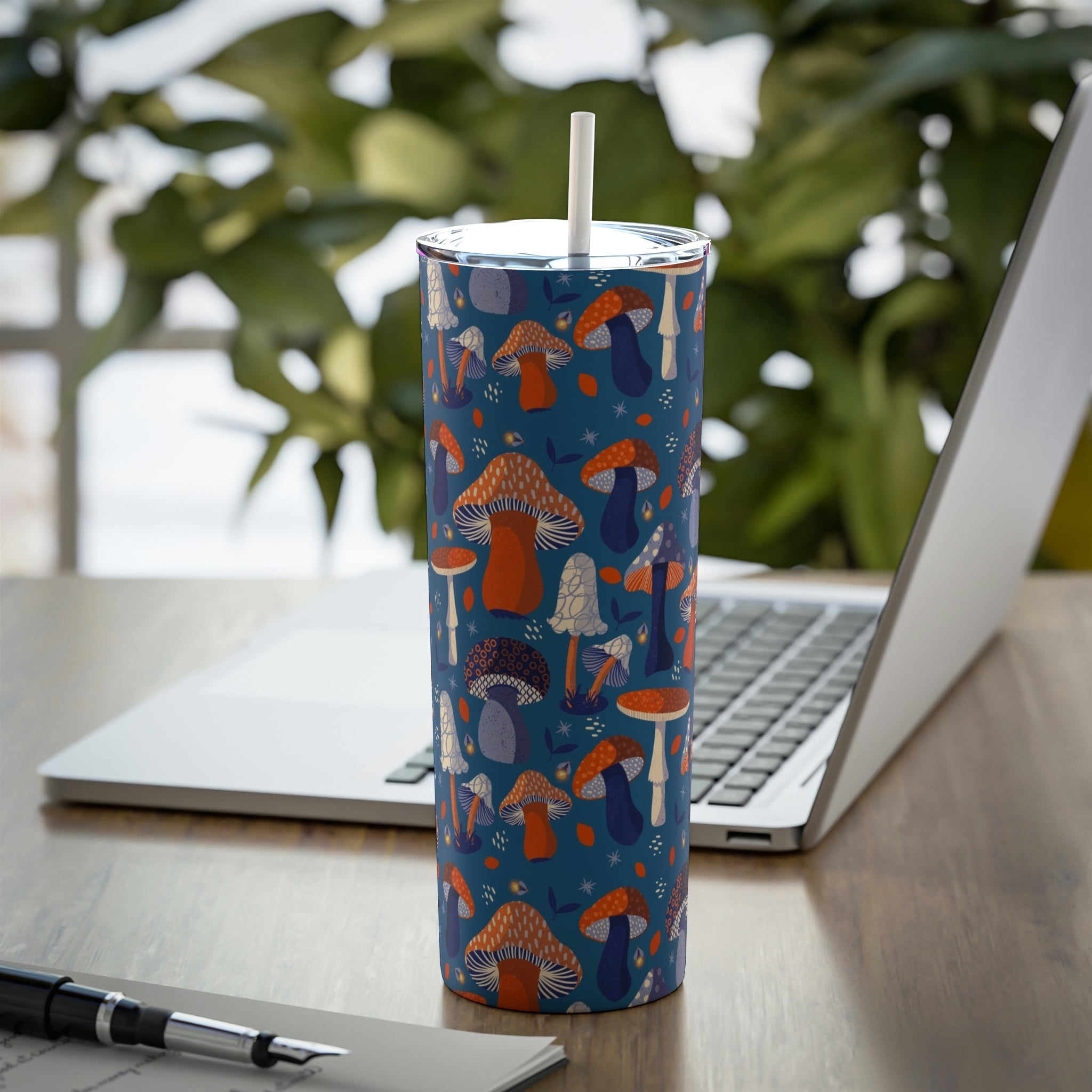 20 oz Skinny Steel Insulated Tumbler with Straw & Lid - Mushroom Lover Travel Mug for Coffee, Tea & Cold Drinks - Perfect for Office, Gym, Hiking & Outdoor Adventures