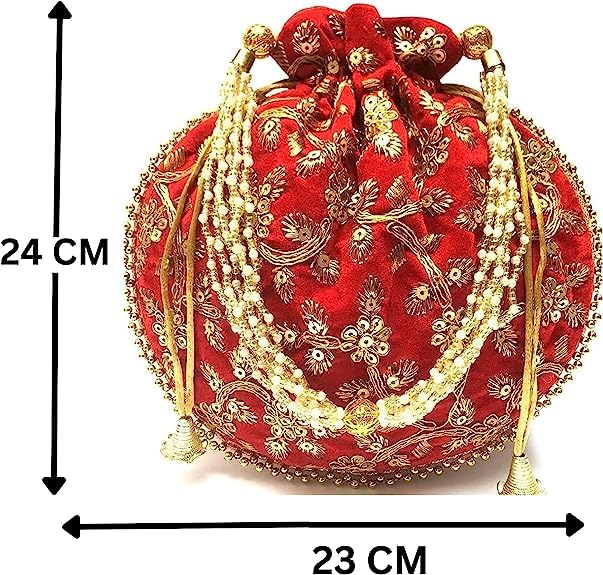 Handmade Embroidered Potli Bag - Jewelry Coin Pouch Clutch Purse with Handle for Women | Perfect for Weddings, Parties & Special Occasions