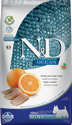 Farmina N&D Prime Grain-Free Dry Dog Food - Ocean Herring & Orange Mini Breed Formula | High Protein, Natural Ingredients for Small Dogs | Perfect for Indoor & Outdoor Active Lifestyles