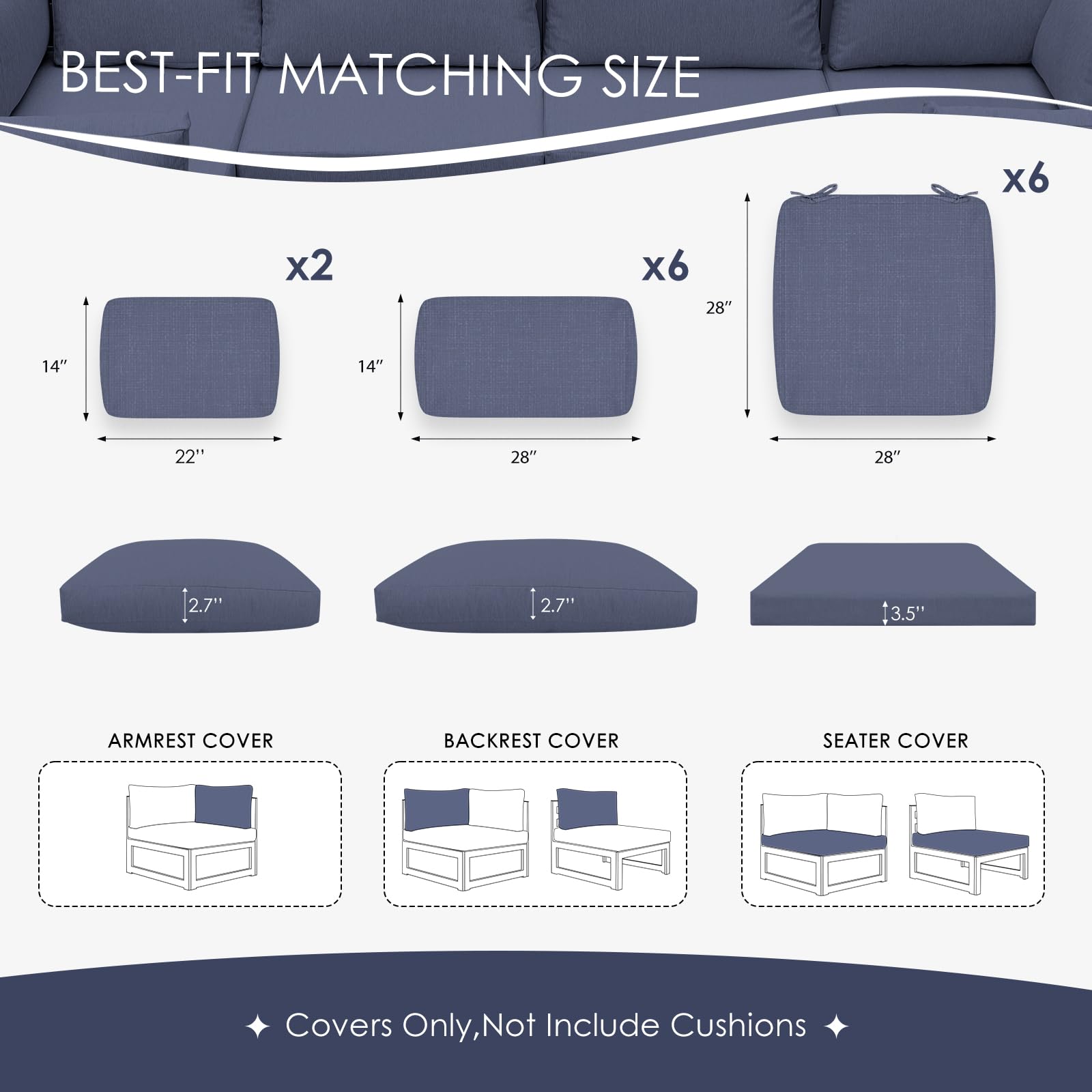 NICESOUL® 14-Piece Outdoor Patio Cushion Covers Set - 28