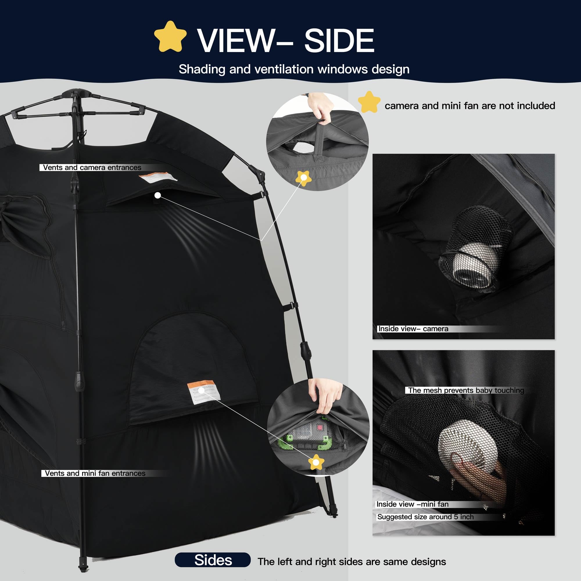 Porayhut Baby Blackout Sleep Tent - 95% Light Blocking Travel Crib Cover for Pack and Play, Portable Sleeping Pod with Breathable Mesh Windows, Monitor & Fan Pockets - Perfect for Toddlers, Kids, Travel, Camping & Nursery Use