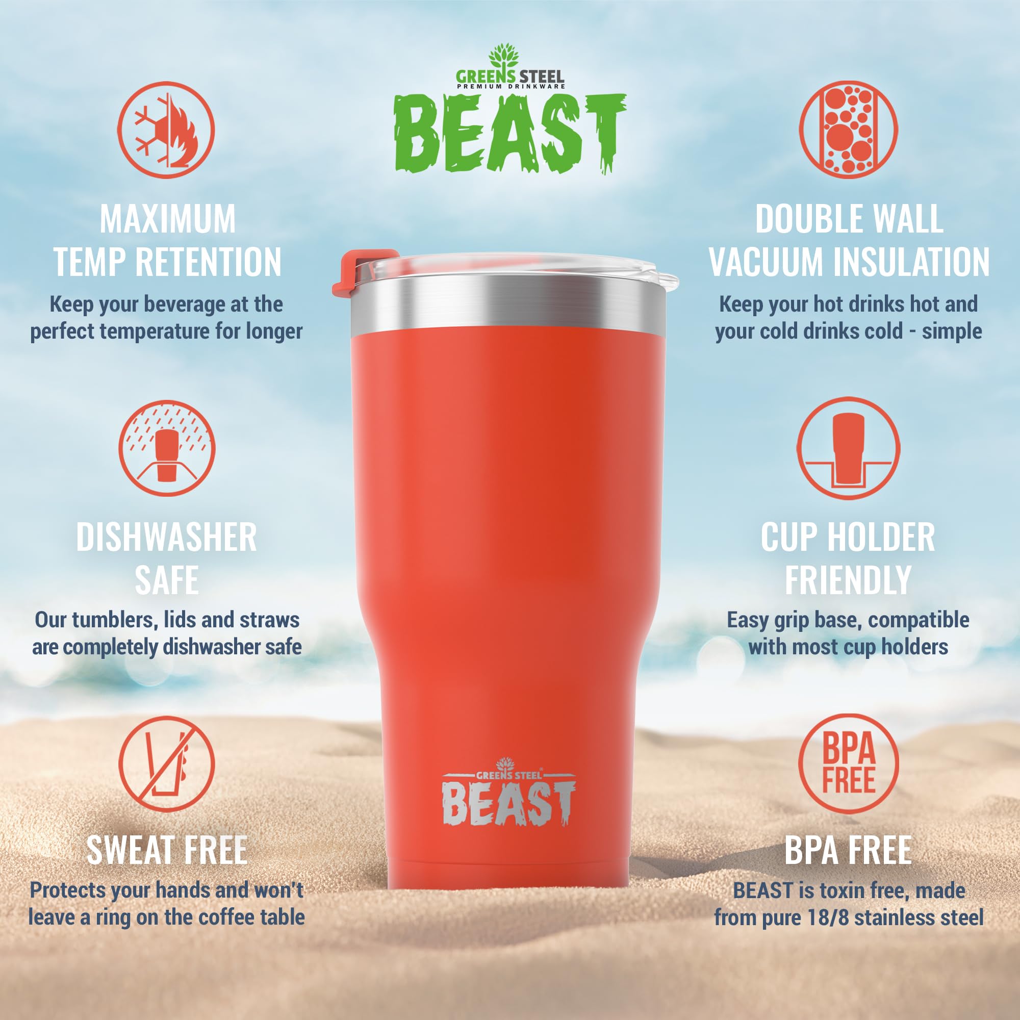 Beast 20 oz Stainless Steel Tumbler - Vacuum Insulated Double Wall Travel Mug for Coffee & Iced Drinks (Ladybug Red) - Perfect for Office, Gym, Camping & Outdoor Adventures