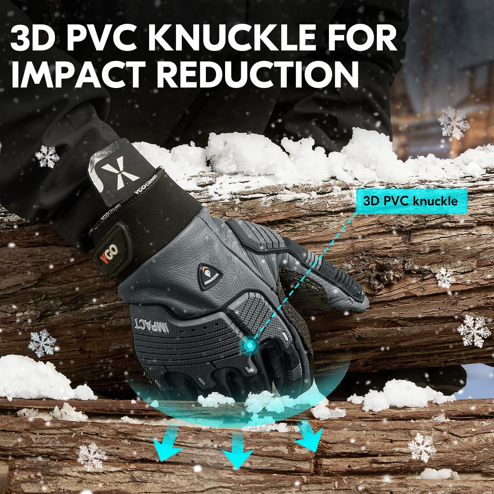 Vgo Coldproof Winter Work Gloves -20℃/-4°F, Anti-Vibration Impact Resistant Leather Gloves, Waterproof for Outdoor Work & Construction (CA7722FW) - Ideal for Snow Removal, Landscaping & Heavy Duty Winter Jobs