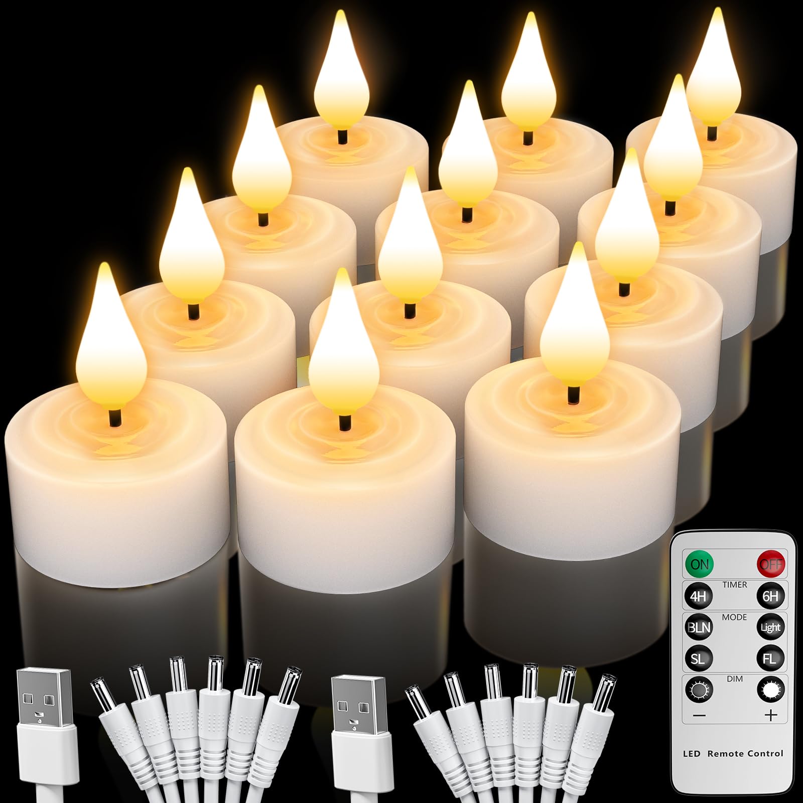 Ymenow 12 Pack Rechargeable Electric Candles with Remote & Timer - Flameless Flickering LED Candles for Home Decor, Weddings, Parties - Battery Operated Fake Candles in Warm White with 3D Wick - Perfect for Romantic Dinners, Holiday Centerpieces & Cozy Ambiance