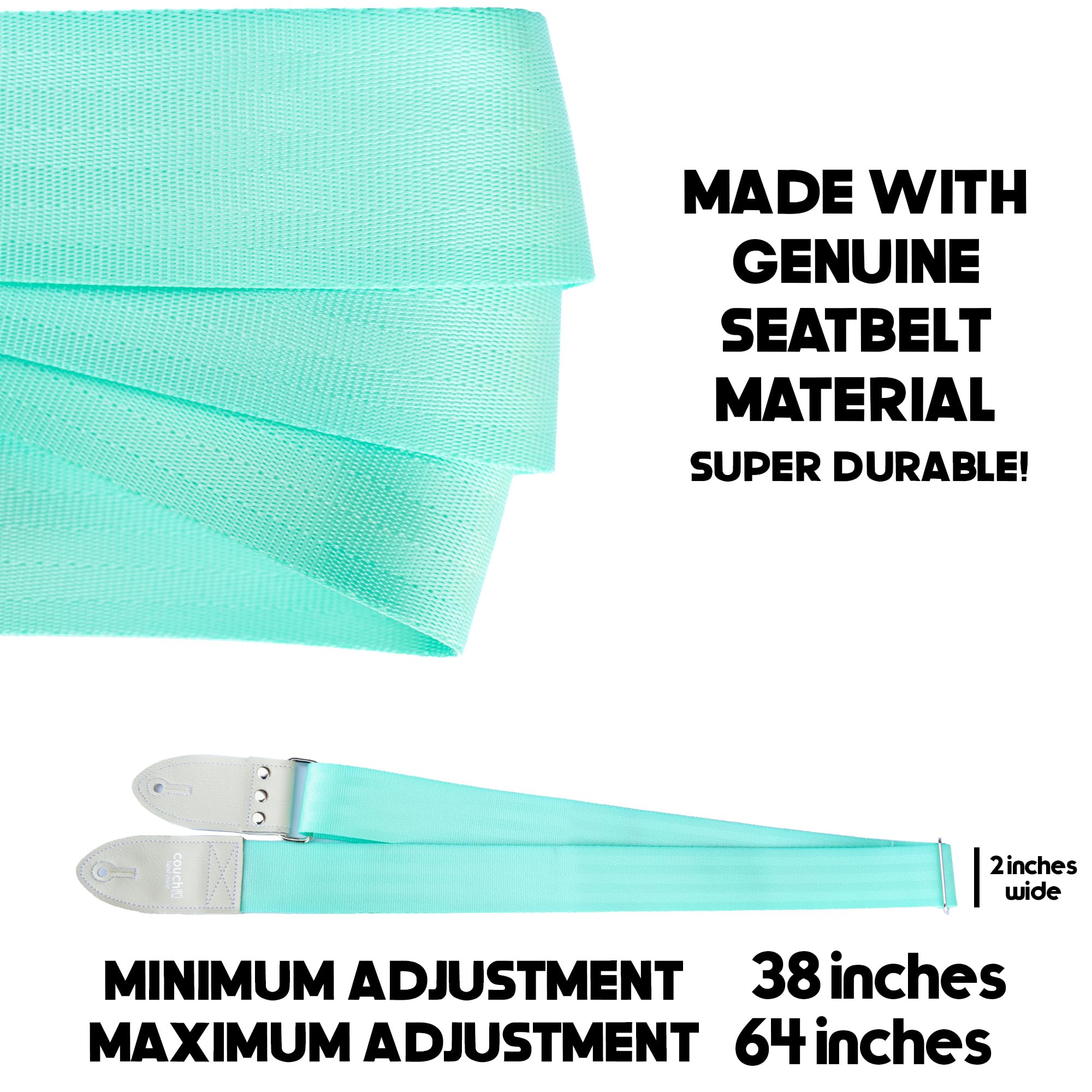 Eco-Friendly Recycled Seatbelt Guitar Strap - Handmade in USA by Couch Guitar Straps (Mint & White) | Durable, Comfortable & Sustainable for Acoustic/Electric Guitar Players