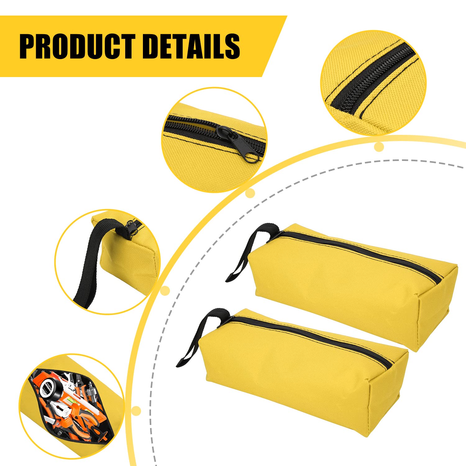 2Pcs 9.8x3.3x2.8in Small Tool Bag with Wristband - Durable Multi-Pocket Tool Pouch Organizer for Screwdrivers, Pliers, Nut Drivers - Portable Tool Storage for Electricians, Mechanics & DIY Projects (Yellow)