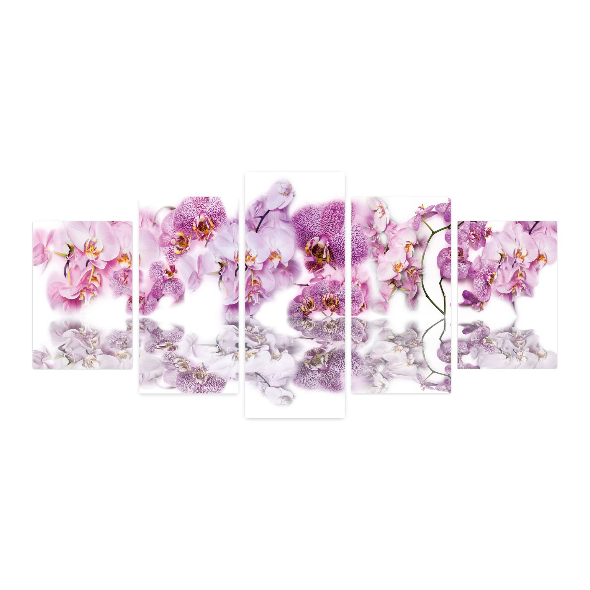 Ambesonne 5-Panel Acrylic Glass Wall Art - Exotic Orchids & Grey Pink Reflections, Blossoming Romance Branch Decor for Living Room, Bedroom, Dorm (60x30 Inches, Pale Purple Lilac & White) | Perfect for Home Decor, Housewarming Gifts & Apartment Aesthetics