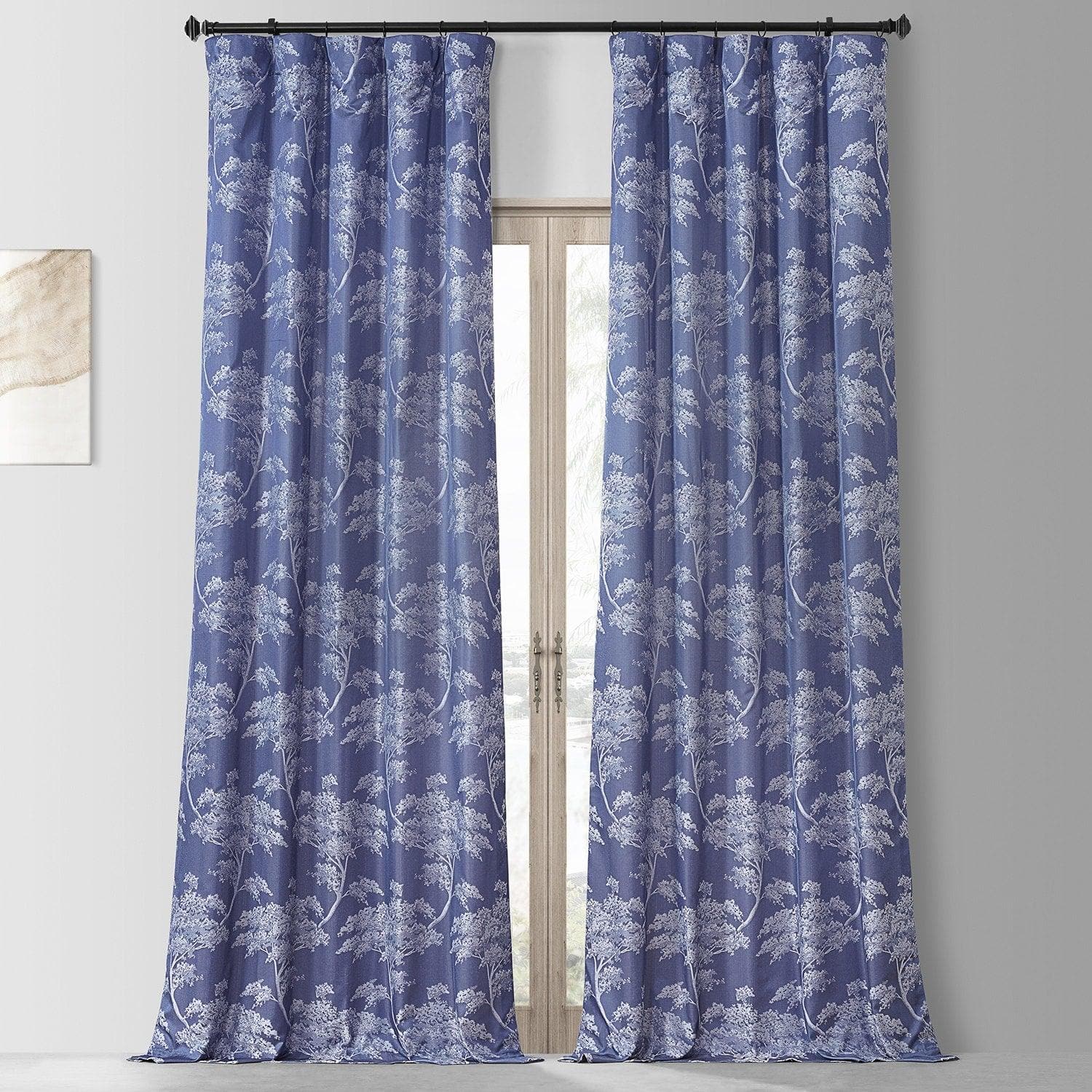 Sequoia Cobalt Blue Floral Faux Silk Jacquard Blackout Curtains for Bedroom, Living Room - Elegant Window Treatment for Light Blocking & Home Decor