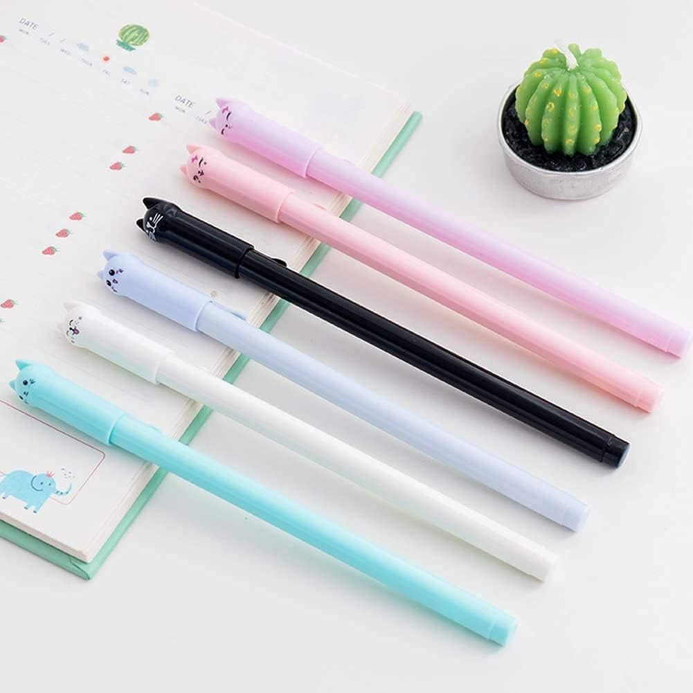 12 Pack Erasable Colorful Gel Pens with Cute Cat Design - Smooth Writing for Kids, Students & Teens - Perfect for School, Journaling & Gift Giving