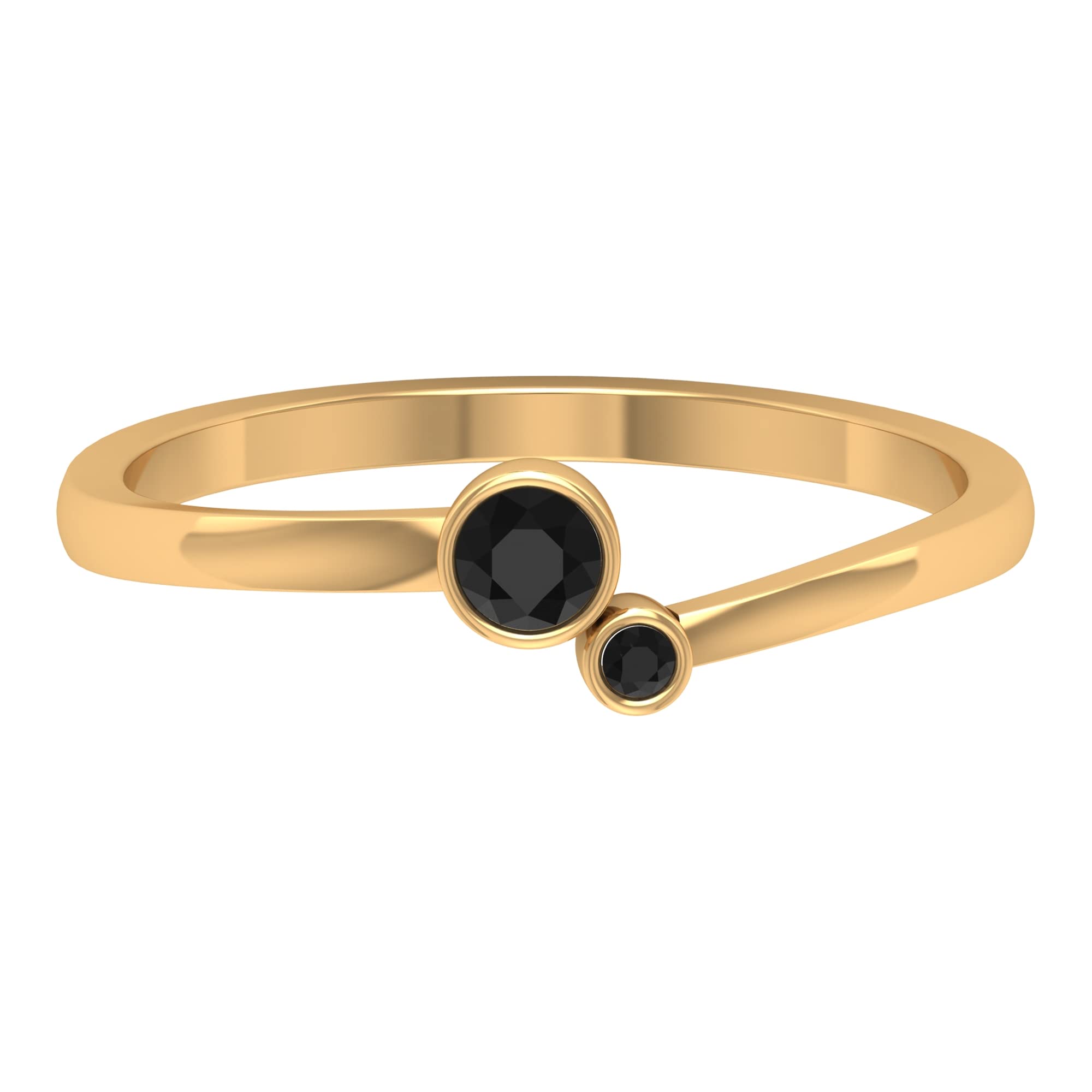 Natural Black Spinel Promise Ring for Women - 14K Solid Gold Bezel Set Two Stone Ring - August Birthstone Jewelry for Anniversary, Engagement & Gift Giving