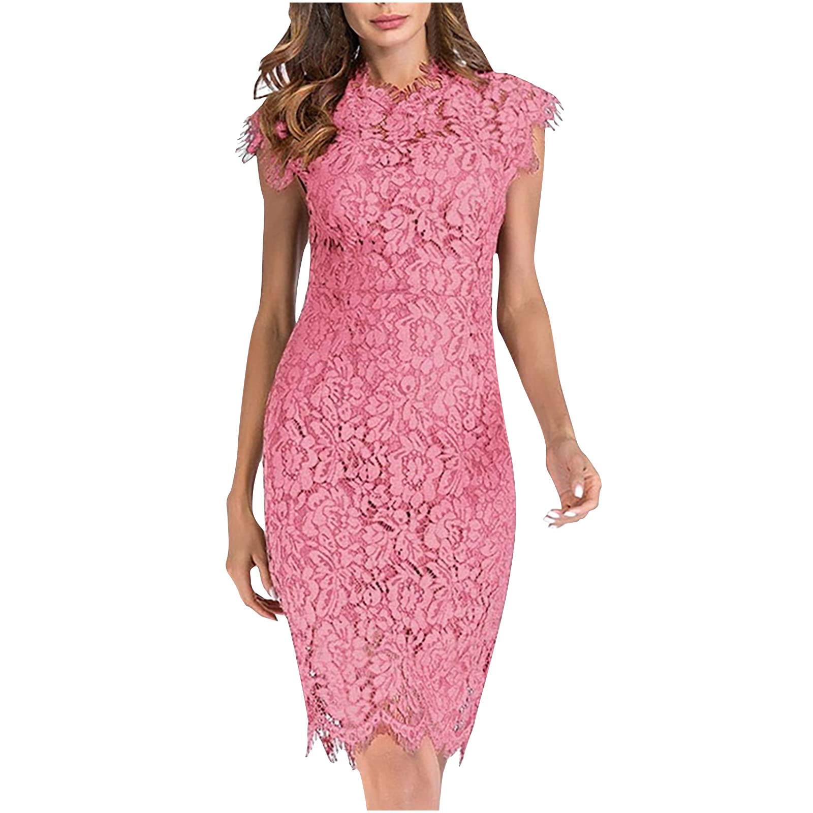 Elegant Women's Lace Bodycon Midi Dress Floral Crochet Gown for Evening Party, Wedding Guest, Bridesmaid & Cocktail Dresses - Perfect for Formal Events, Date Nights & Special Occasions