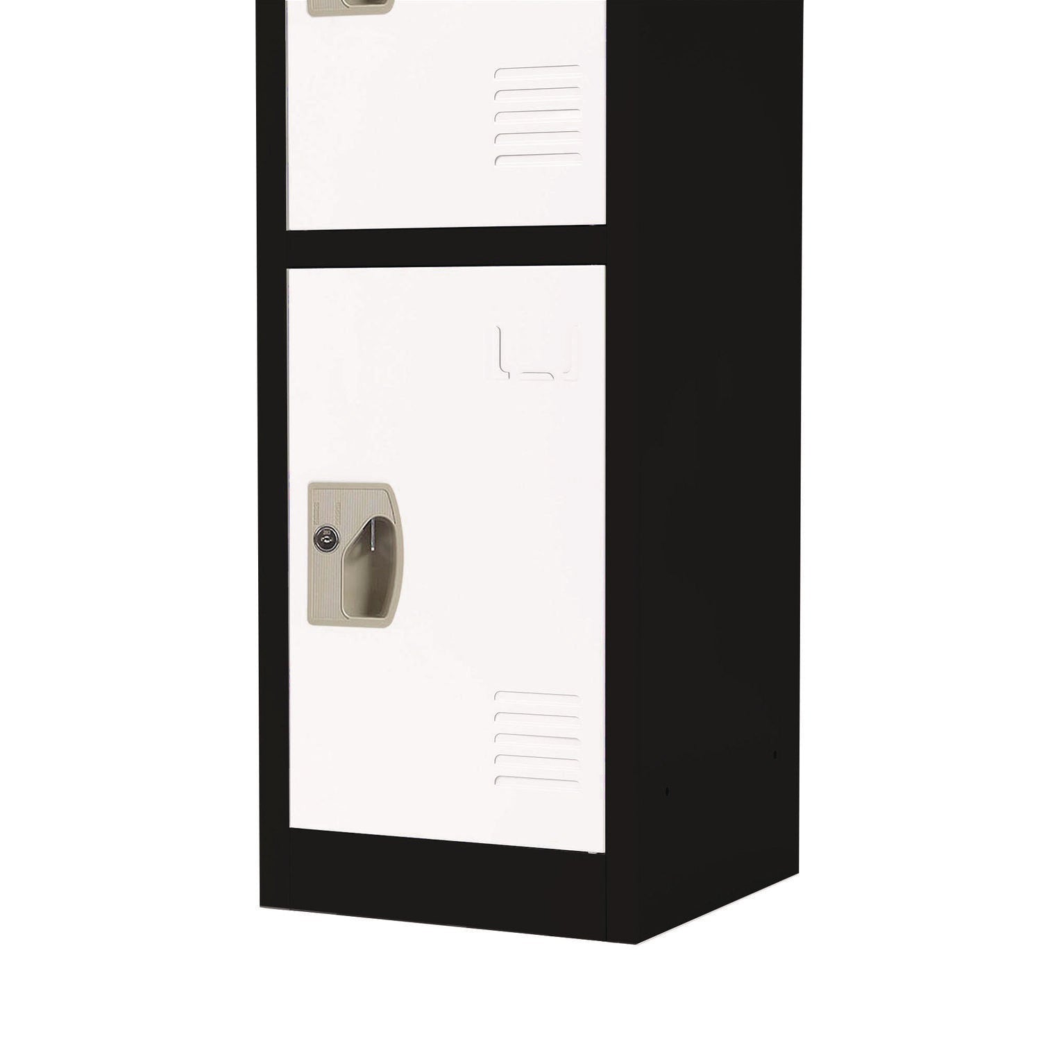 Steel Storage Locker with 4 Compartments - 12x12x72 Inches, Black Body & White Doors - Heavy Duty School, Gym, Warehouse & Office Organization Solution