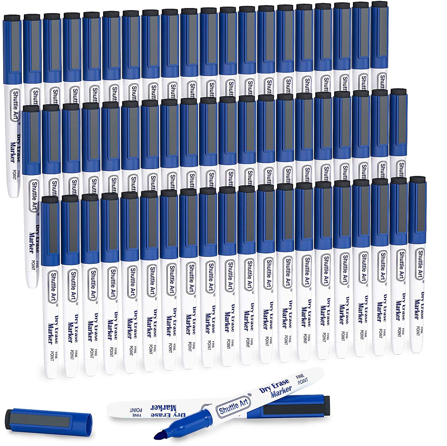 Shuttle Art 60 Pack Fine Point Dry Erase Markers - Magnetic Whiteboard Markers with Eraser for School, Office & Home - Perfect for Whiteboards, Glass, Mirrors & Refrigerators - Ideal for Teaching, Presentations & Home Organization