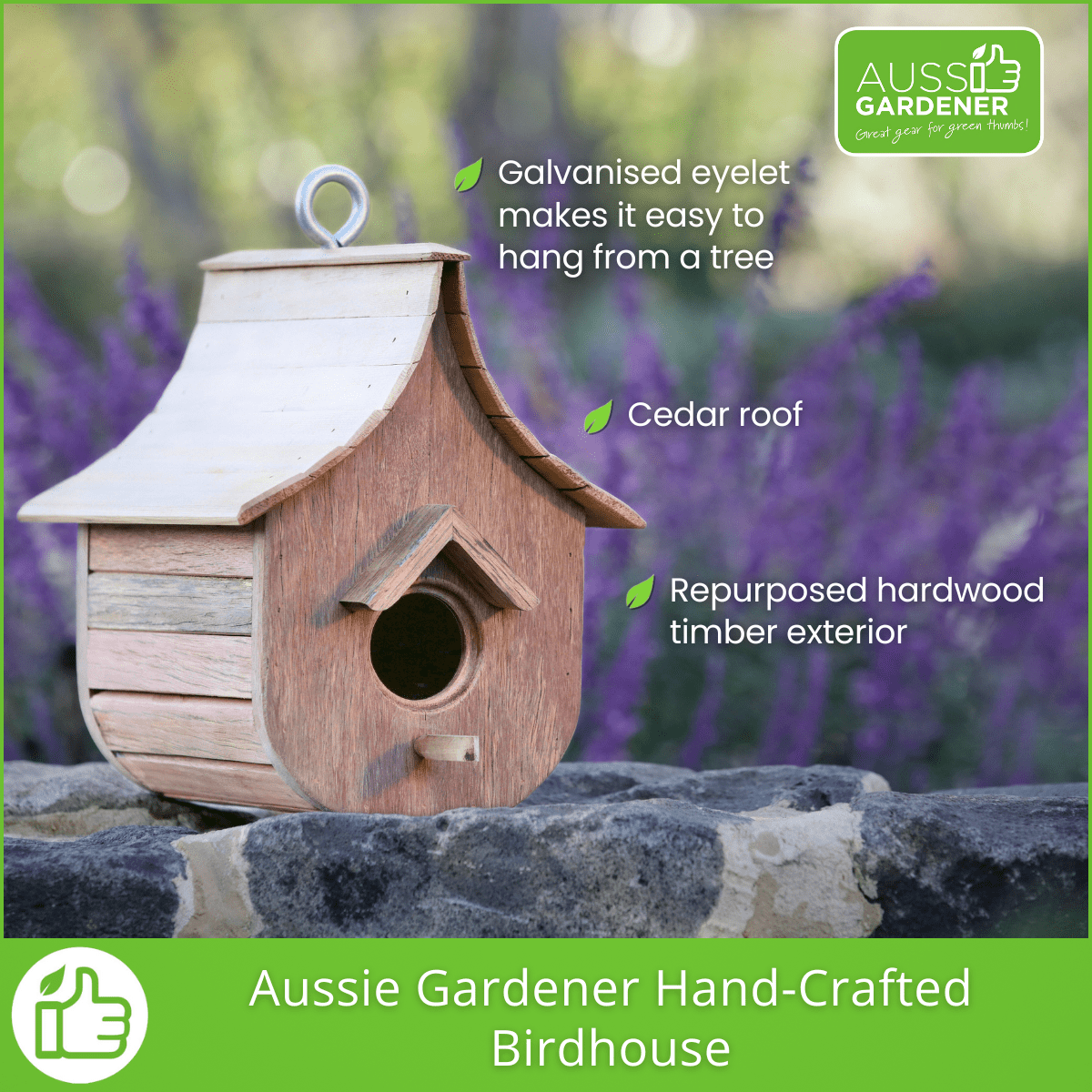 Handcrafted Aussie Gardener 'Abigail' Birdhouse - Natural Wood Bird Feeder for Outdoor Garden Decor, Perfect for Backyard Bird Watching & Nature Lovers