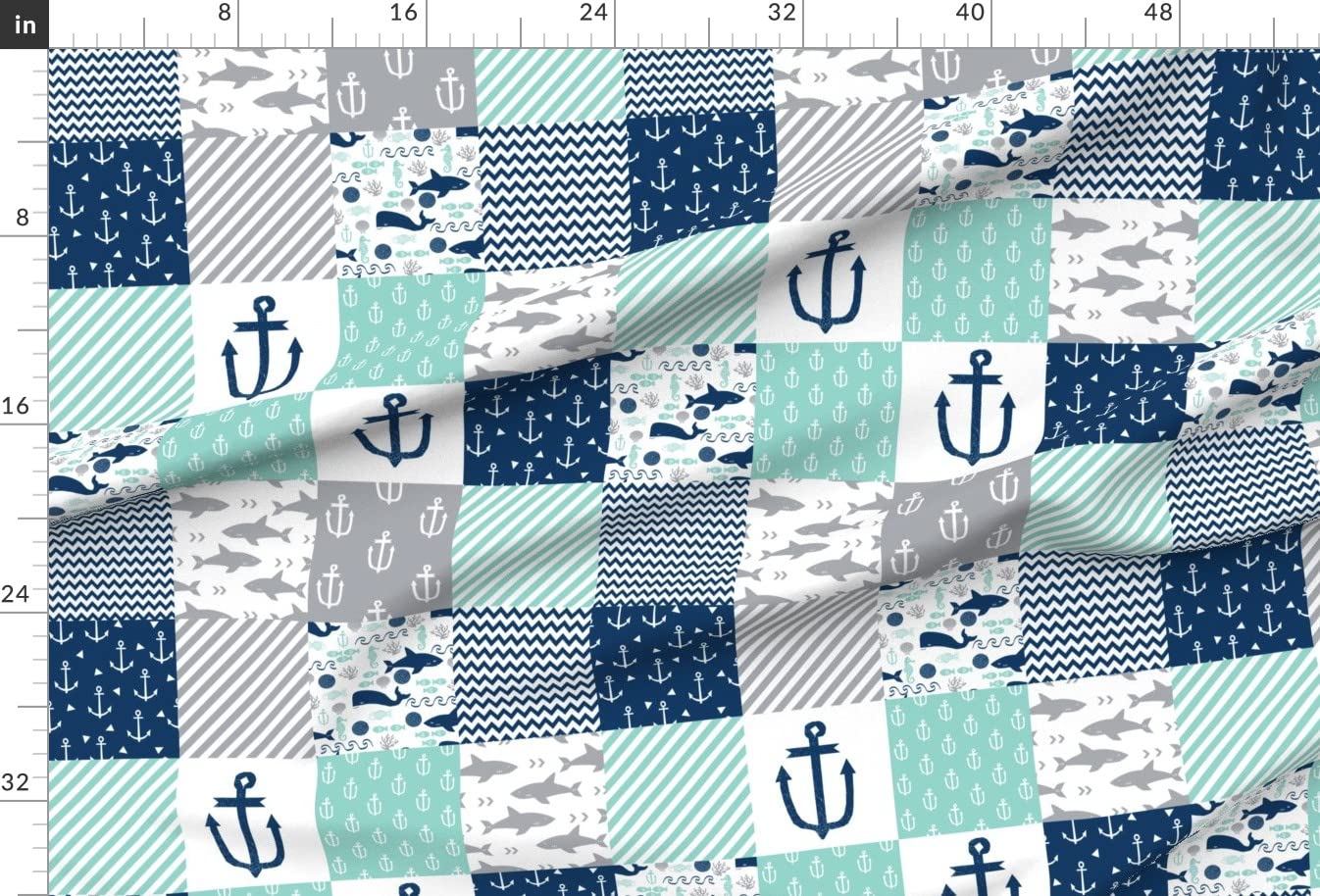 Premium Nautical Cheater Print Minky Fabric by The Yard - Soft Plush Material for Sewing Baby Blankets, Quilt Backing & DIY Home Decor Projects - Perfect for Nursery, Bedding & Crafting