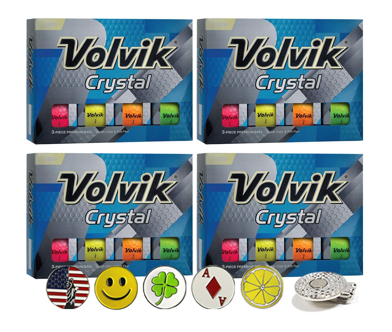 Volvik Crystal 3-Piece Premium Color Golf Balls 4 Dozen (48 Balls) Bundle Gift Set - High Visibility Golf Balls for Tournaments, Driving Range & Night Golf Practice