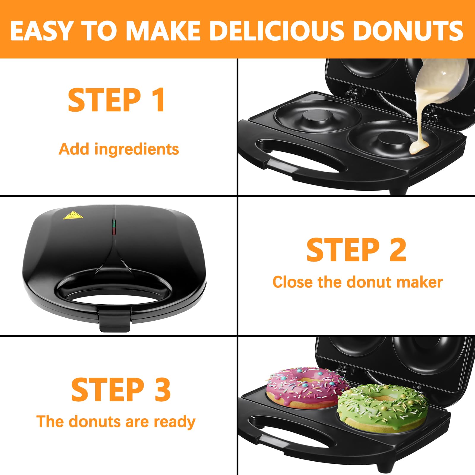 Donut Maker Machine - Double-Sided Heating & Non-Stick Surface for Perfect Homemade Donuts | Bake 2 Donuts at Once | Easy to Clean | Ideal for Breakfast, Family Use & Commercial Kitchens | Perfect for Parties, Cafes & Home Baking