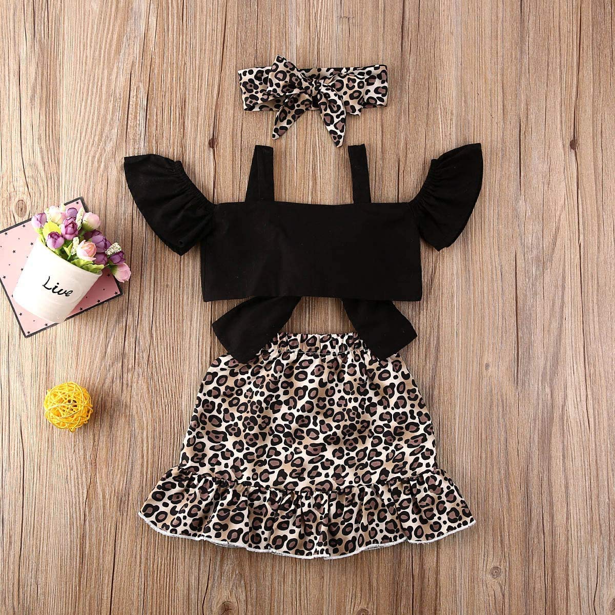 Toddler Baby Girl Leopard Print Crop Top & Tutu Skirt Set with Headband - Summer Outfit for Playdates, Parties & Photo Shoots