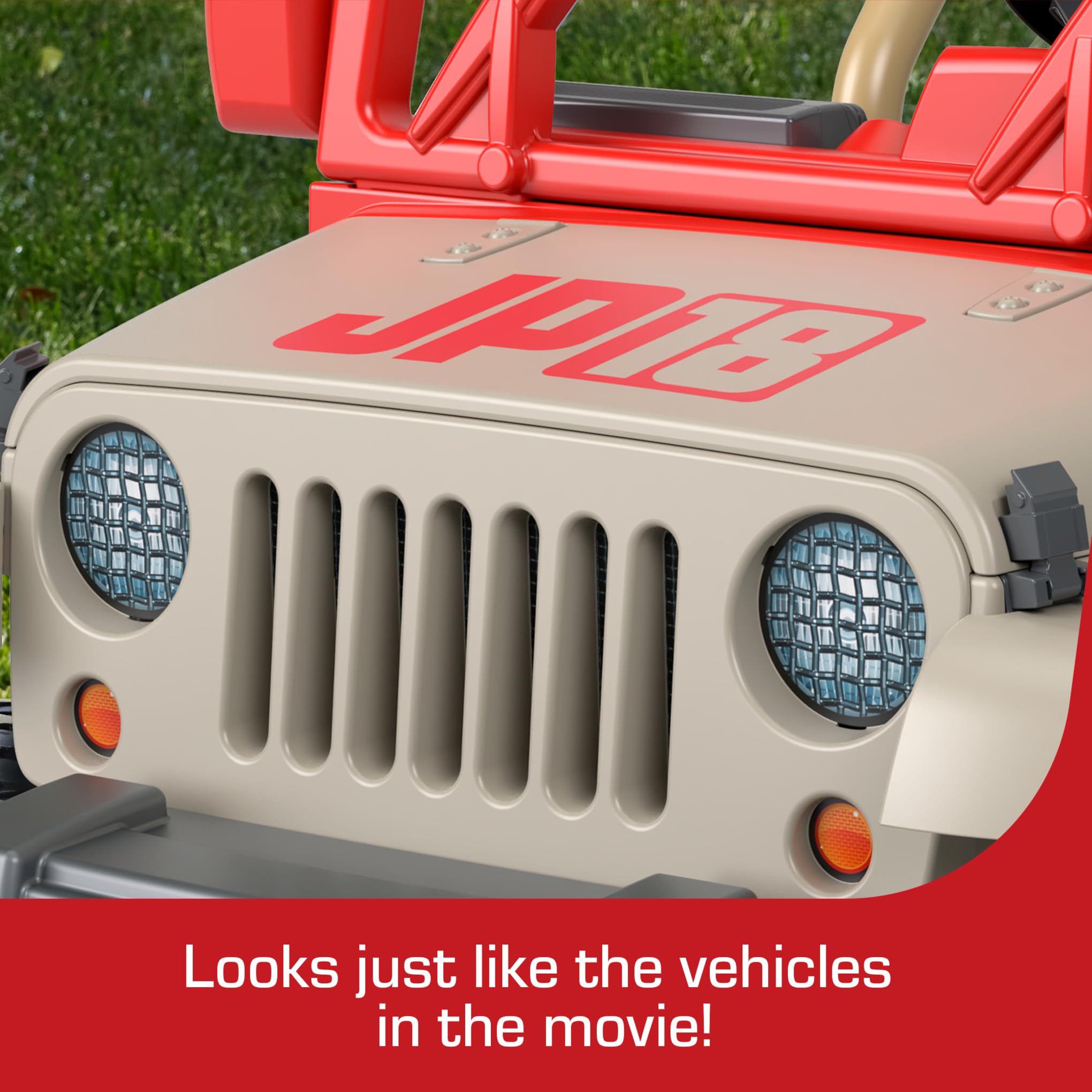 Jurassic Park Jeep Wrangler Ride-On Toy for Kids - Electric Battery-Powered Vehicle with Dinosaur Sounds & LED Lights - Perfect for 3-5 Year Olds - Great for Outdoor Play, Birthday Gifts & Pretend Adventures