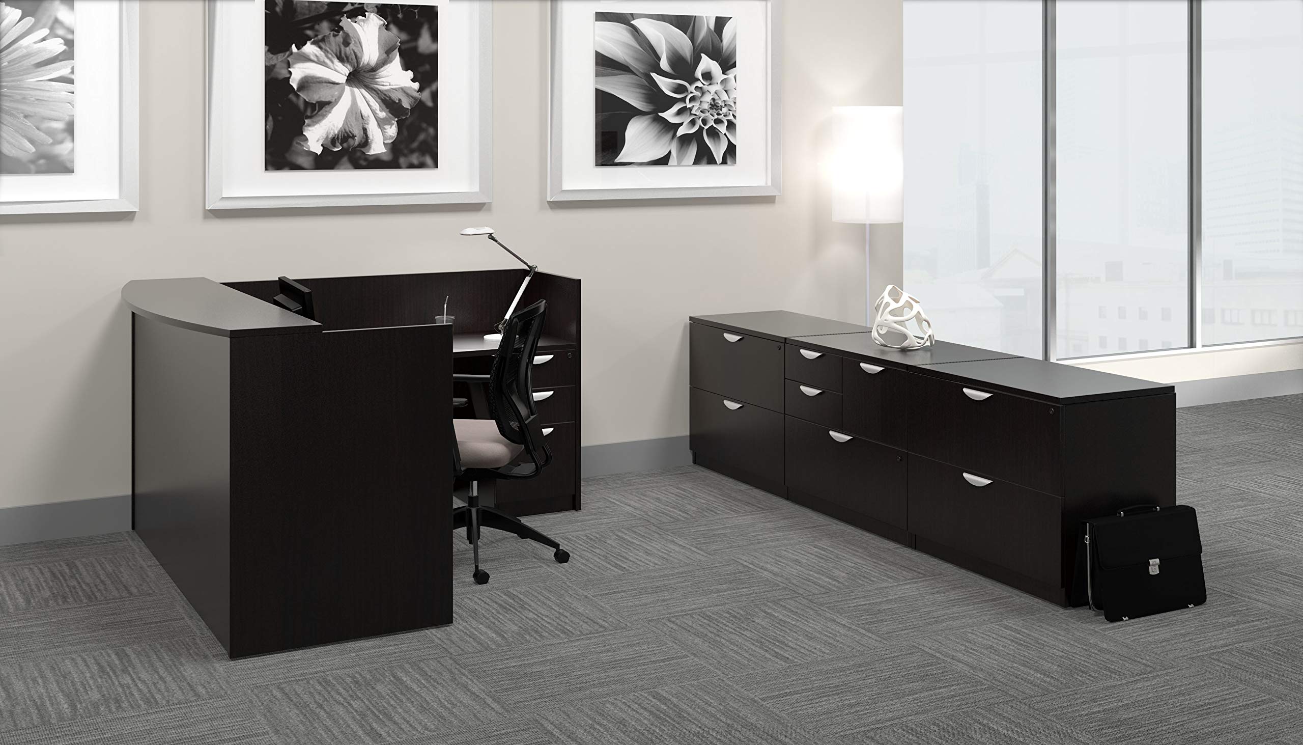 GOF Double 4-Person Workstation Cubicle Office Partition - 10'D x 12'W Room Divider with Espresso Pedestal | Ideal for Open Office Spaces & Conference Room Dividers