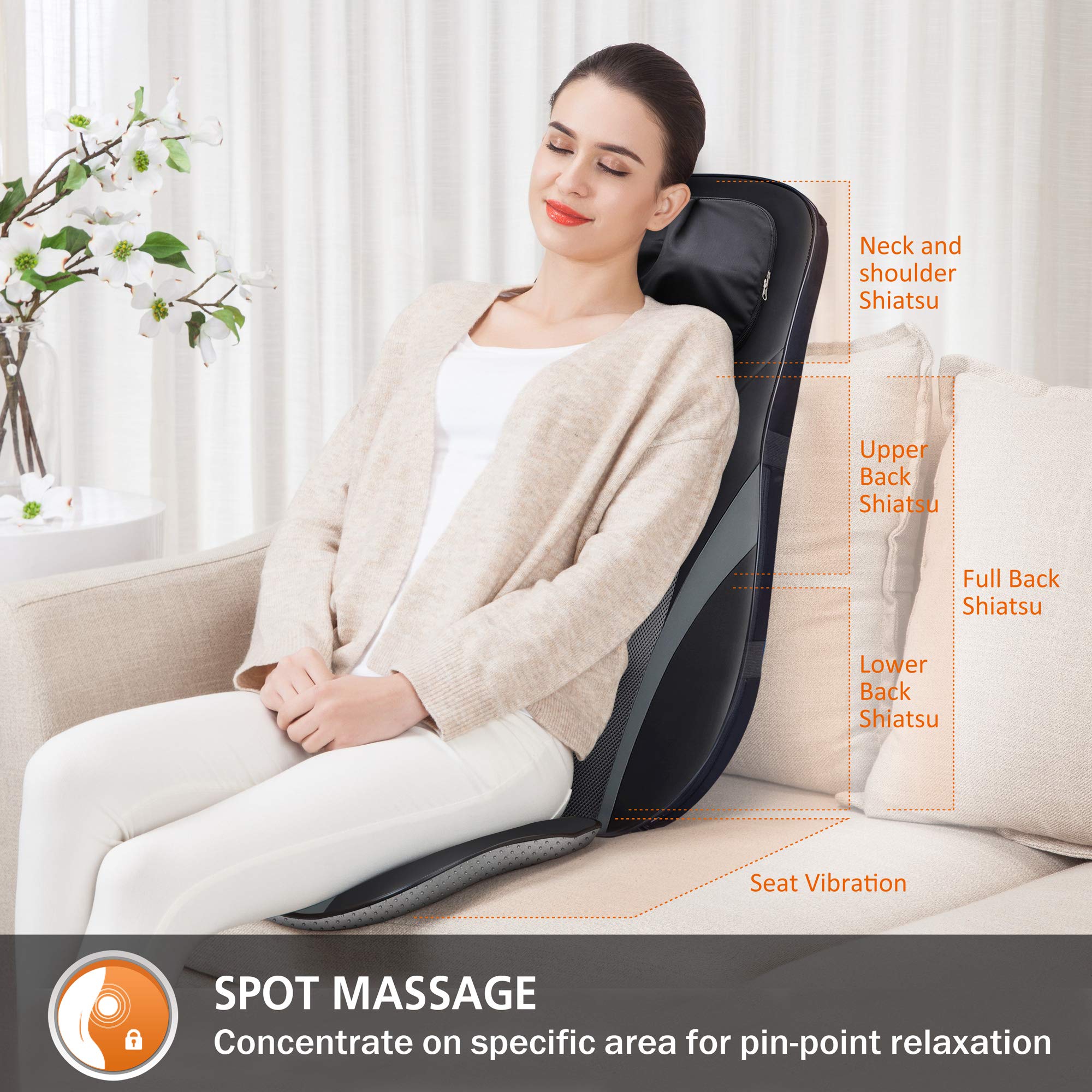 Snailax Shiatsu Neck and Back Massager with Heat - Adjustable Height Massage Chair Pad for Full Back Kneading & Rolling - Perfect Gift for Men & Women - Relieve Stress at Home, Office, or Car
