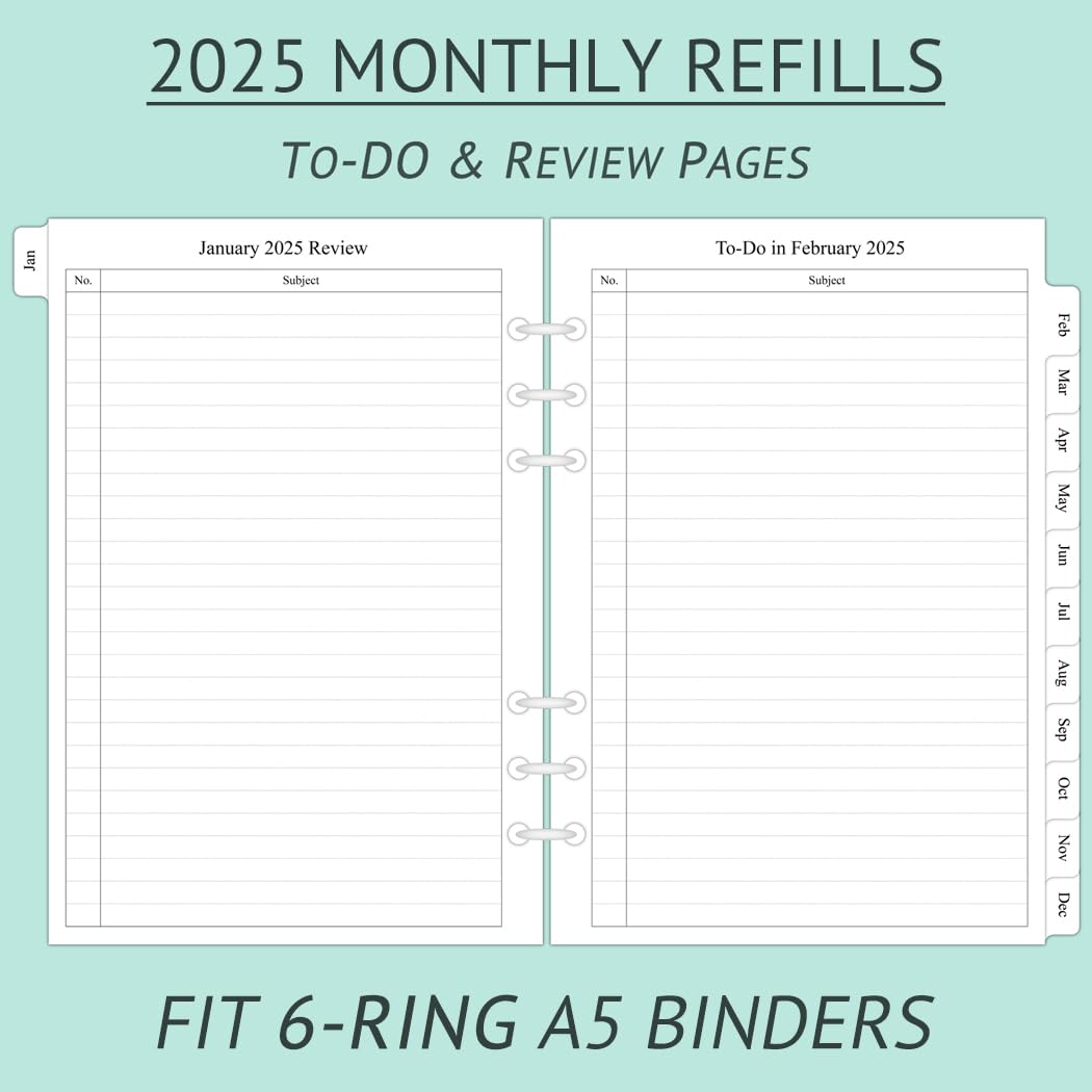 Newestor 2025 Monthly Planner Refill for A5 Binder - January to December 2025 Calendar Insert, 2 Pages Per Month, 5.6