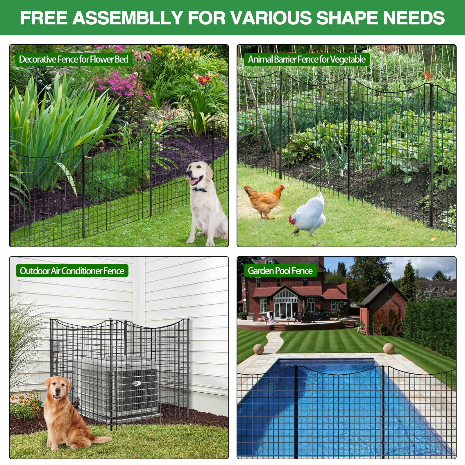 12-Panel Rustproof Metal Dog Fence for Outdoor Yard - 33 Inch Tall x 26 Ft Long No-Dig Garden Fencing with Ground Stakes - Durable Animal Barrier for Dogs, Rabbits & Pets - Perfect for Patio, Lawn & Backyard Protection