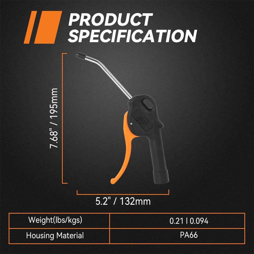 High-Pressure Air Blow Gun with 3 Rubber Tips, 1/4