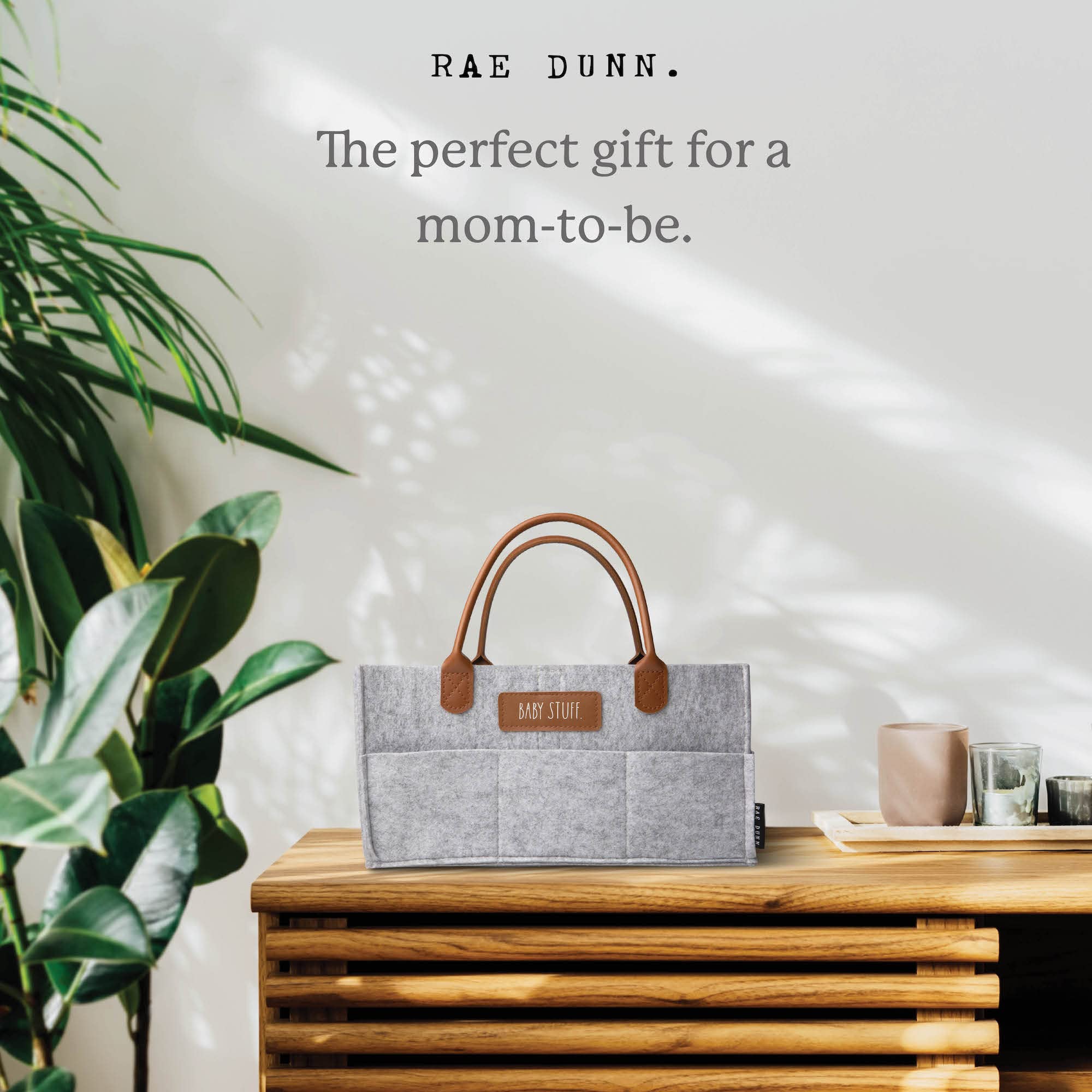 Rae Dunn Baby Diaper Caddy Organizer - Portable Nursery Storage Basket with Leather Handles for Changing Table, Car & Baby Essentials - Perfect Baby Shower Gift & Nursery Organization - Grey Felt Material for Home & Travel Use