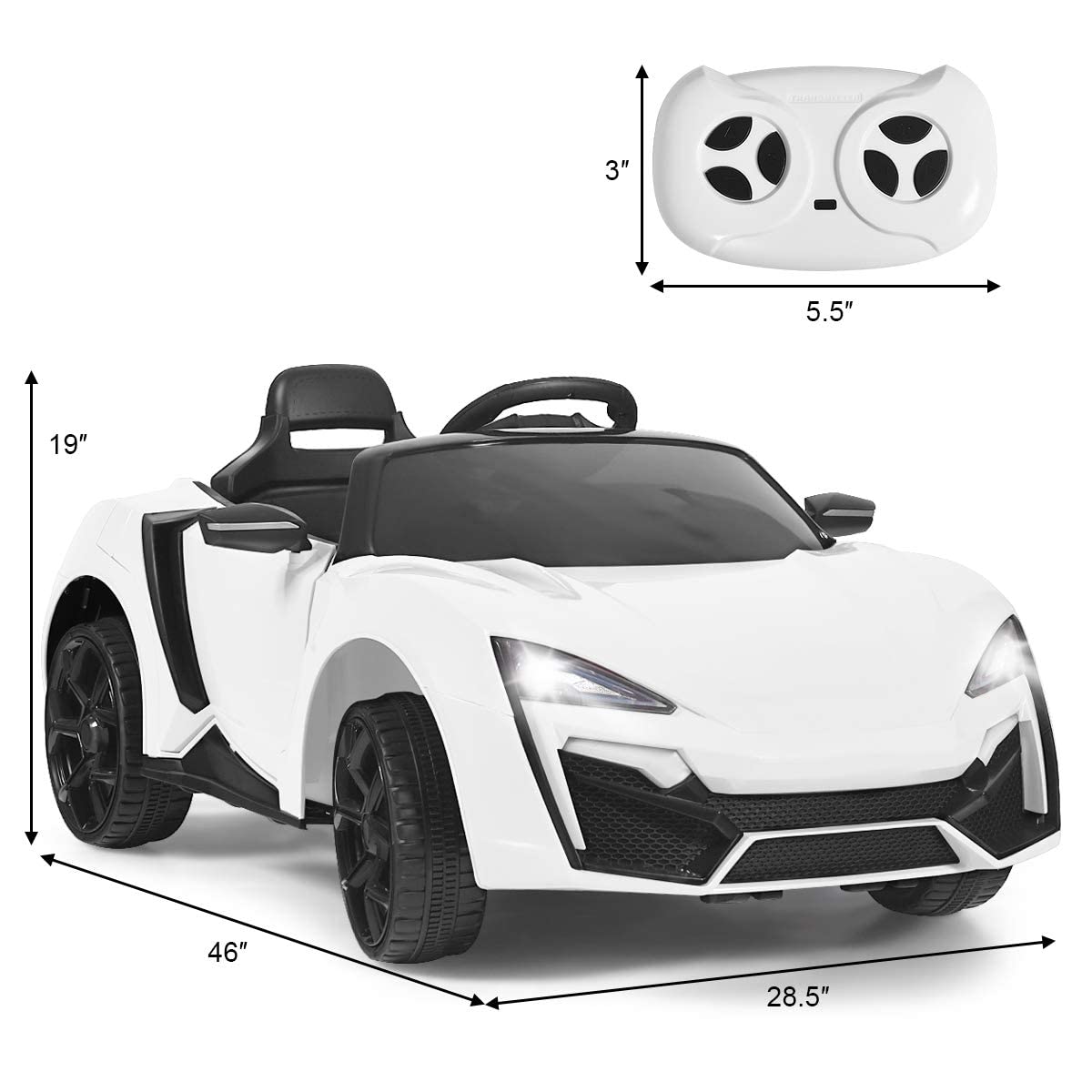 OLAKIDS 12V Battery Powered Kids Ride on Car - Electric Toy Vehicle with Parental Remote Control, Spring Suspension & LED Lights - 3 Speed Adjustable, Music, Horn, USB/TF Port - Perfect for Indoor & Outdoor Play (White)