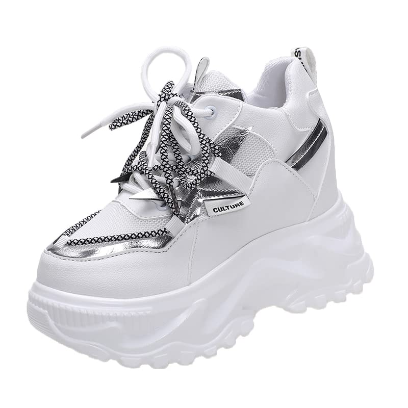 Women's Chunky Platform Sneakers with 9CM Wedge Heel - Breathable Spring Shoes for Women - Perfect for Casual Outfits, Walking & Fashion Street Style