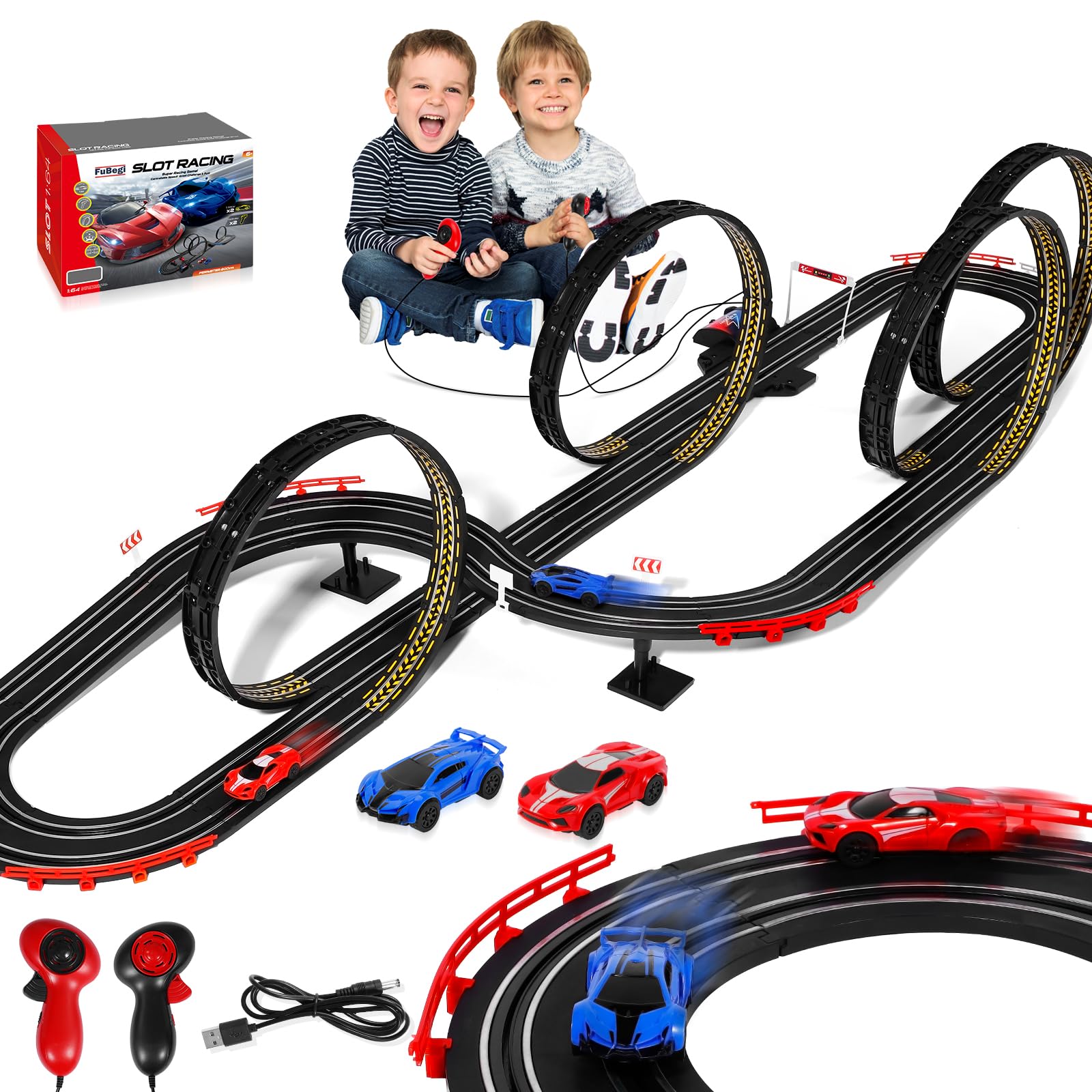 High-Speed 1:64 Scale Slot Car Race Track Set for Kids Ages 6-12 - Dual Racing Game with 2 Electric Cars, Battery or Plug-in Powered - Perfect Gift Toy for Boys & Girls - Fun for Birthday Parties & Family Game Nights