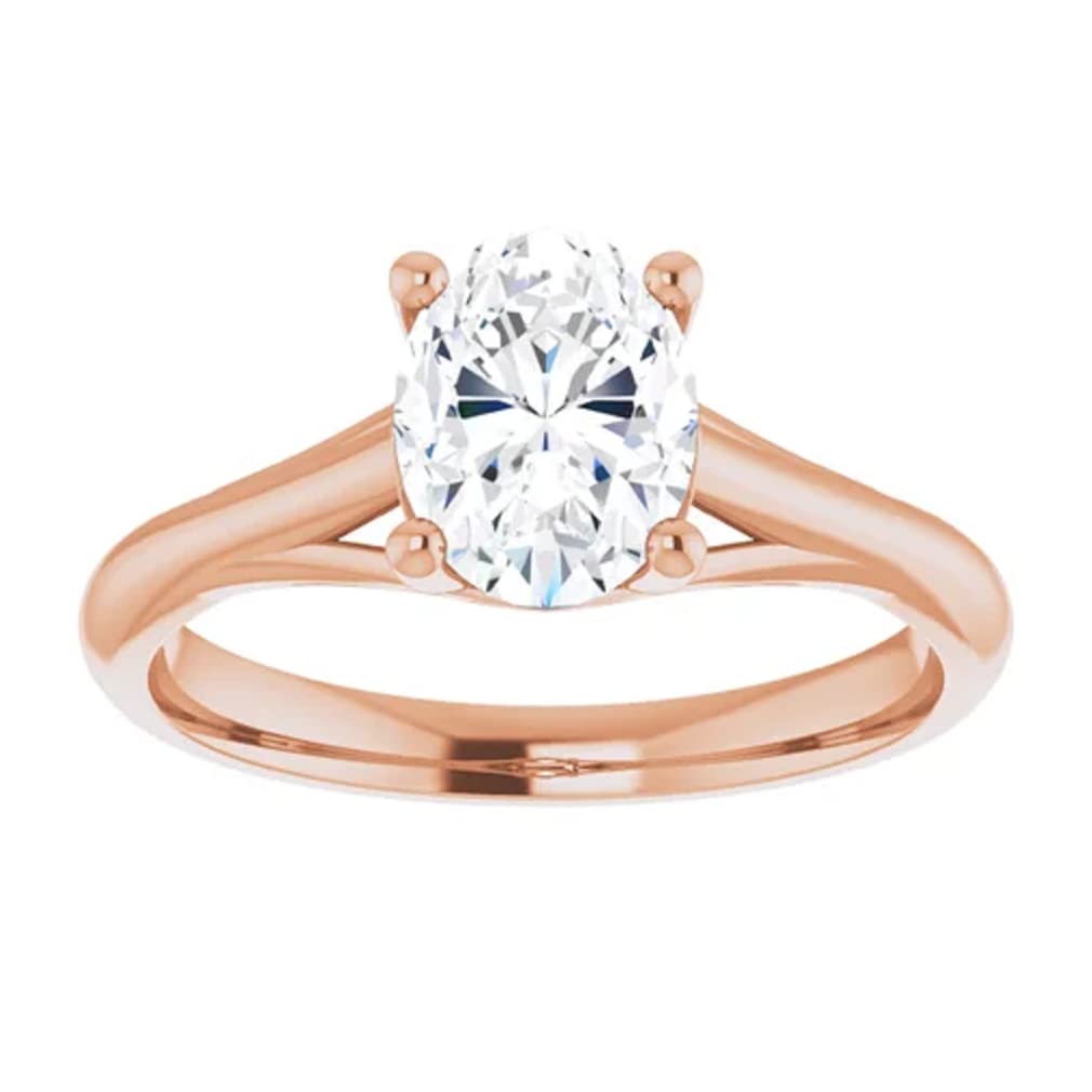 10K Solid Rose Gold Handmade Oval Cut Moissanite Engagement Ring - 1 CT Solitaire Wedding Band for Women, Bridal Proposal Ring - Perfect for Anniversaries, Valentine's Day & Special Occasions