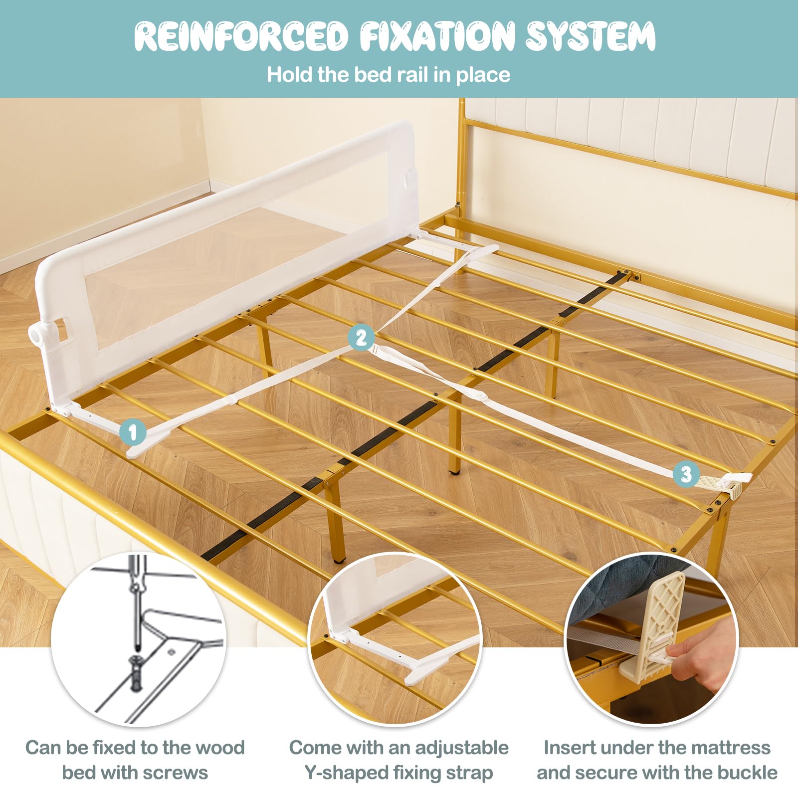 BABY JOY Double Sided Bed Rail Guard - 2 Pack Extra Long Swing Down Convertible Crib Safety Rail for Toddlers | Folding Bed Rail for Twin Full Queen King Mattress (White 60