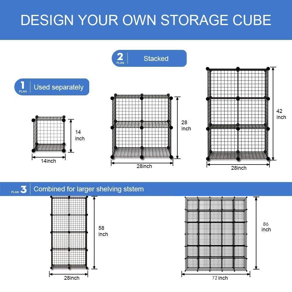 KOUSI DIY Wire Cube Storage Shelf - 30 Cube Black Modular Metal Grid Organizer for Closet, Bedroom, Office & Garage - Stackable Cubby Shelving Unit for Home Organization