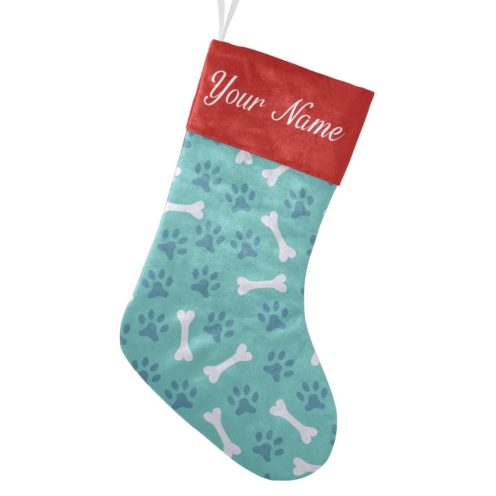 Personalized Christmas Stockings with Cartoon Paw Bone Design - Blue Holiday Socks for Family, Pets & Party Decor (17.52 x 7.87 Inch) - Perfect for Fireplace Mantel, Gift Exchange & Festive Home Decoration