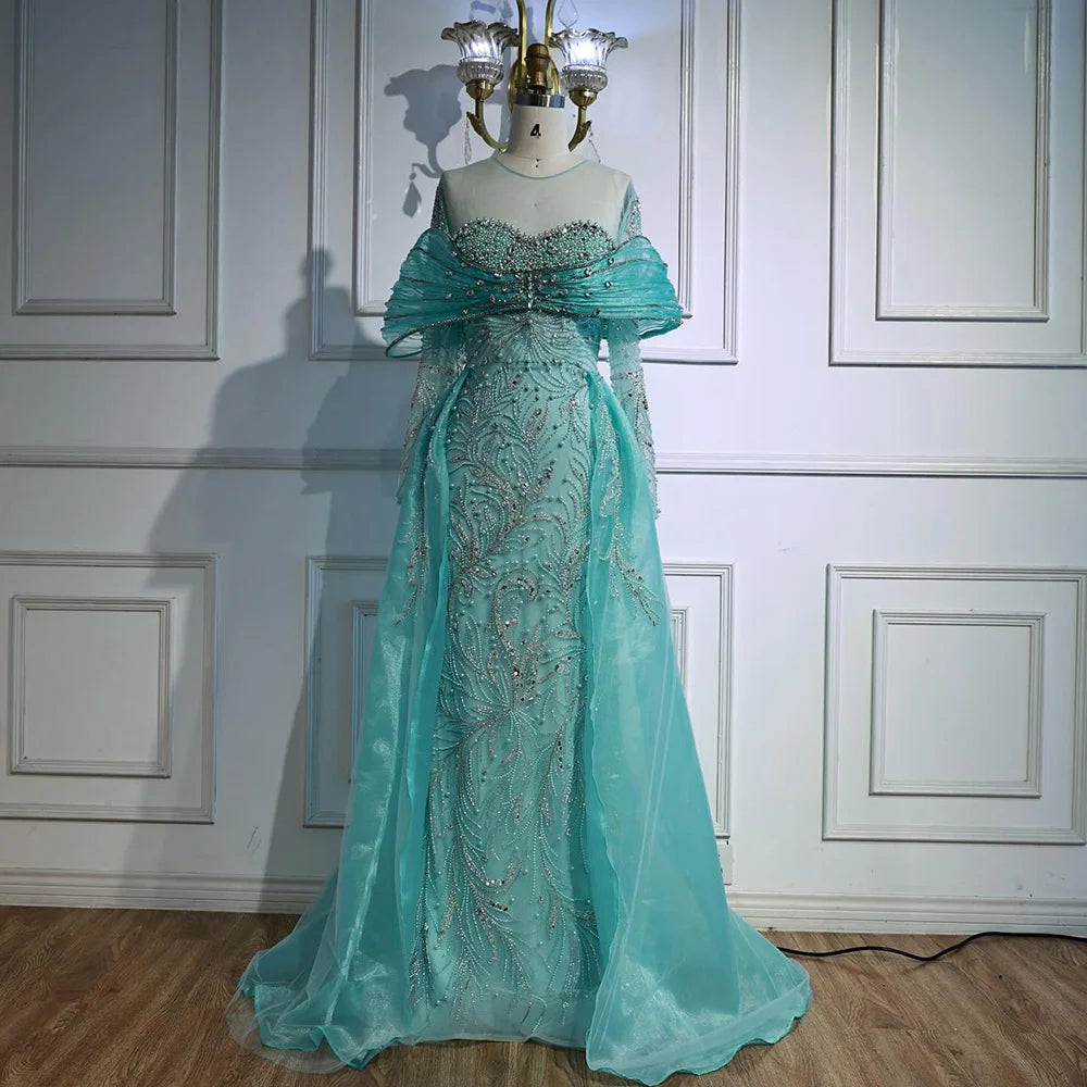 Elegant Navy Blue Long Sleeve Evening Gown with Detachable Overskirt LA72841 - Perfect for Formal Events, Prom Dresses & Wedding Guest Outfits