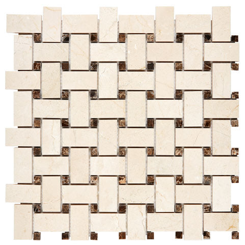 Premium Crema Marfil Marble Basketweave Mosaic Tile - Natural Stone Wall & Floor Decor for Bathroom, Kitchen Backsplash, and Shower Surround
