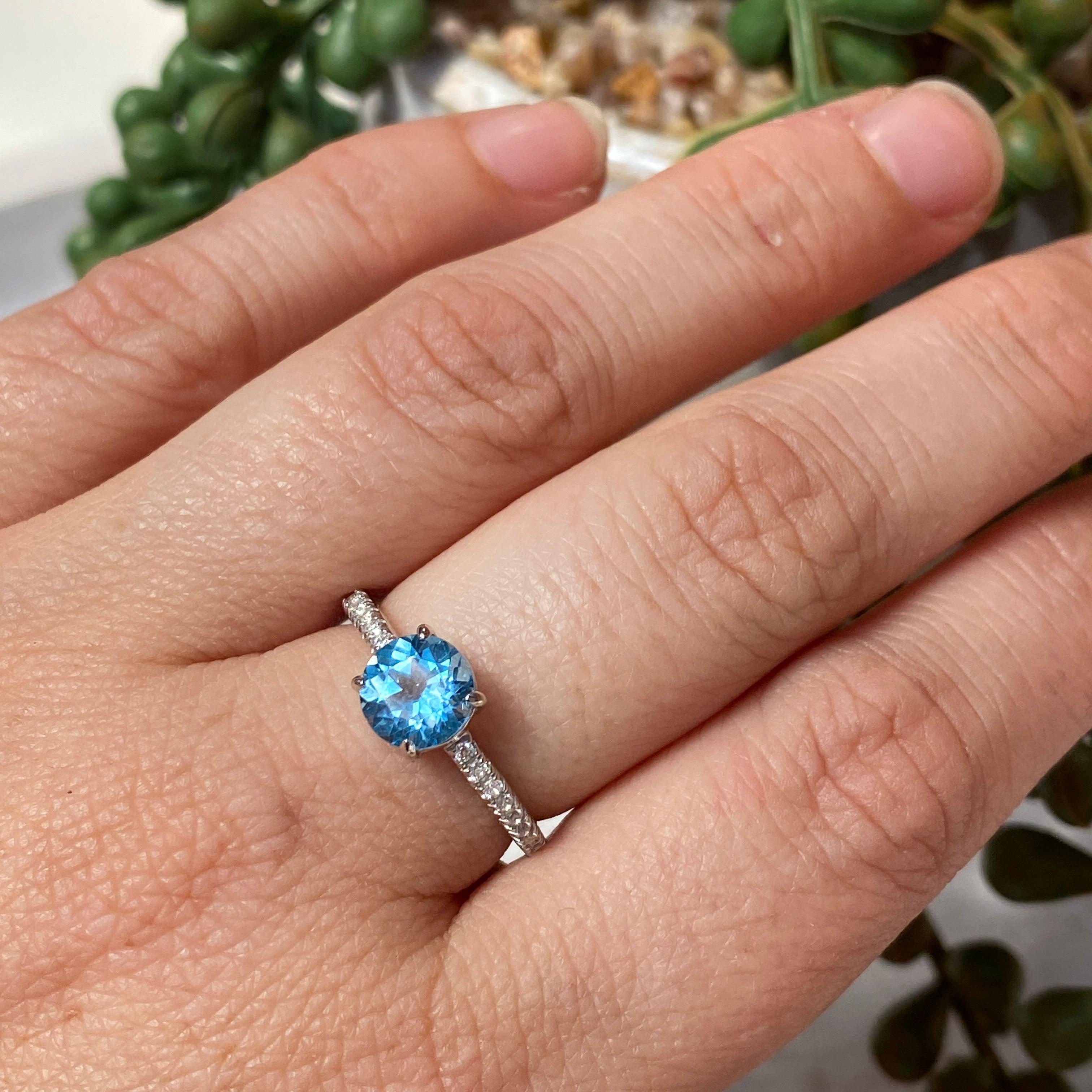London Blue Topaz & CZ Halo Engagement Ring - Size 7, Brilliant Cut, Sterling Silver (Perfect for Proposals, Anniversaries & Special Occasions)