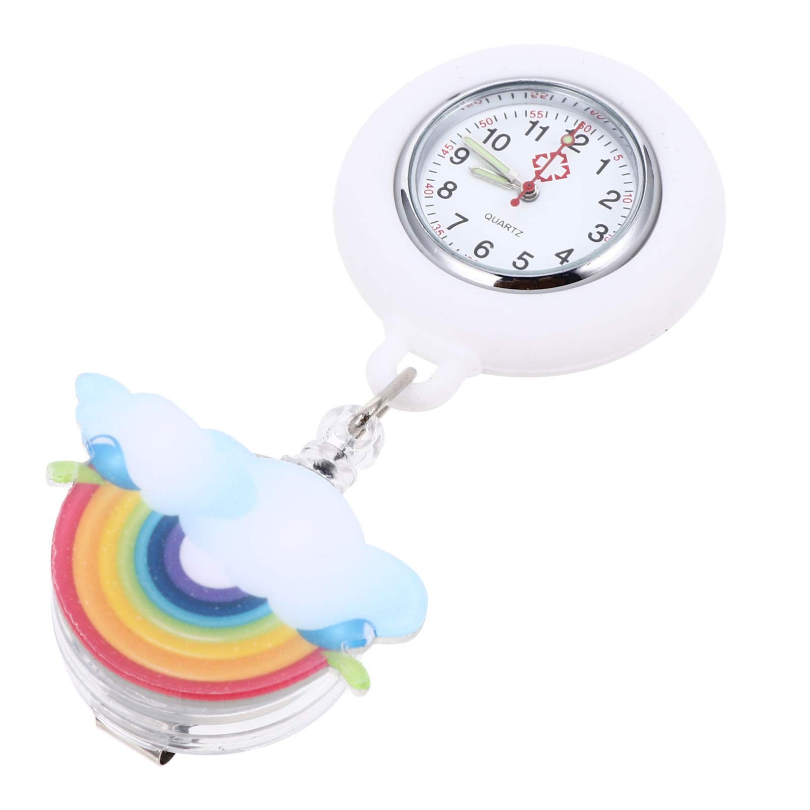 ibasenice Retractable Clip-On Stethoscope Watch for Nurses - Silicone Rainbow Pattern Hanging Watch, Lapel Watch for Women - Perfect for Medical Professionals, Nursing Students & Healthcare Workers