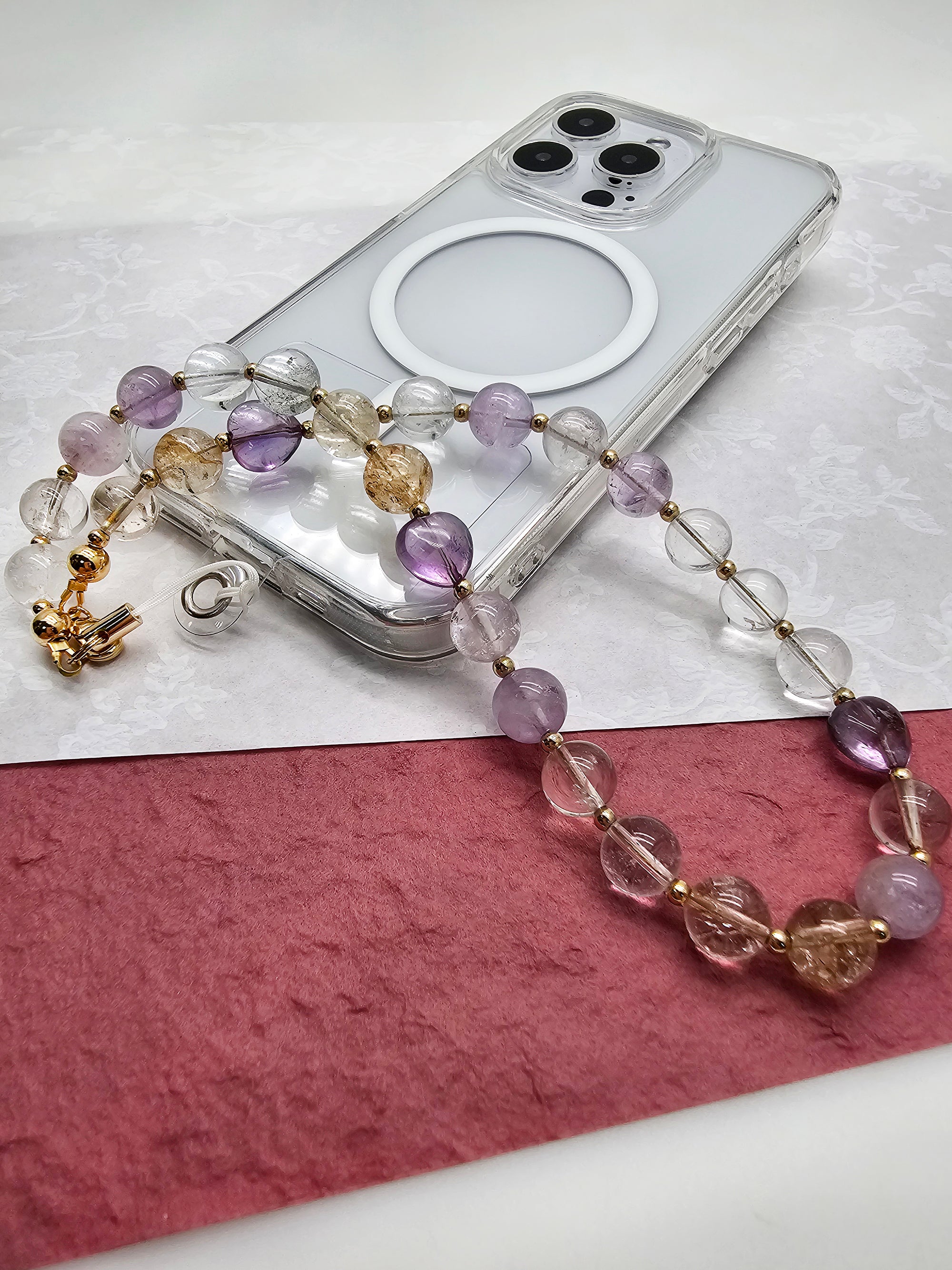 Natural Quartz Mixed Phone Strap - Stylish & Durable Cell Phone Lanyard for Women & Men - Perfect for Work, Travel, and Everyday Use